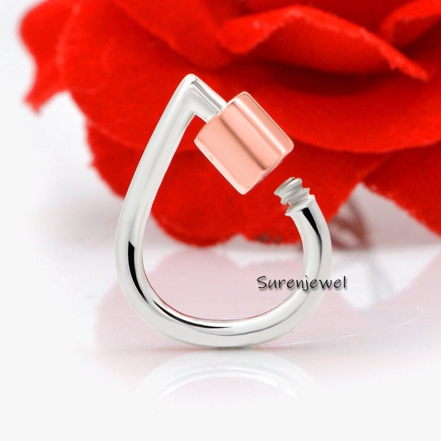 925 Silver Teardrop Carabiner Lock: Handmade Designer Clasp (16mm) - View 2 - Suren Jewels | SKU: SJC129-SLNSYG-16M