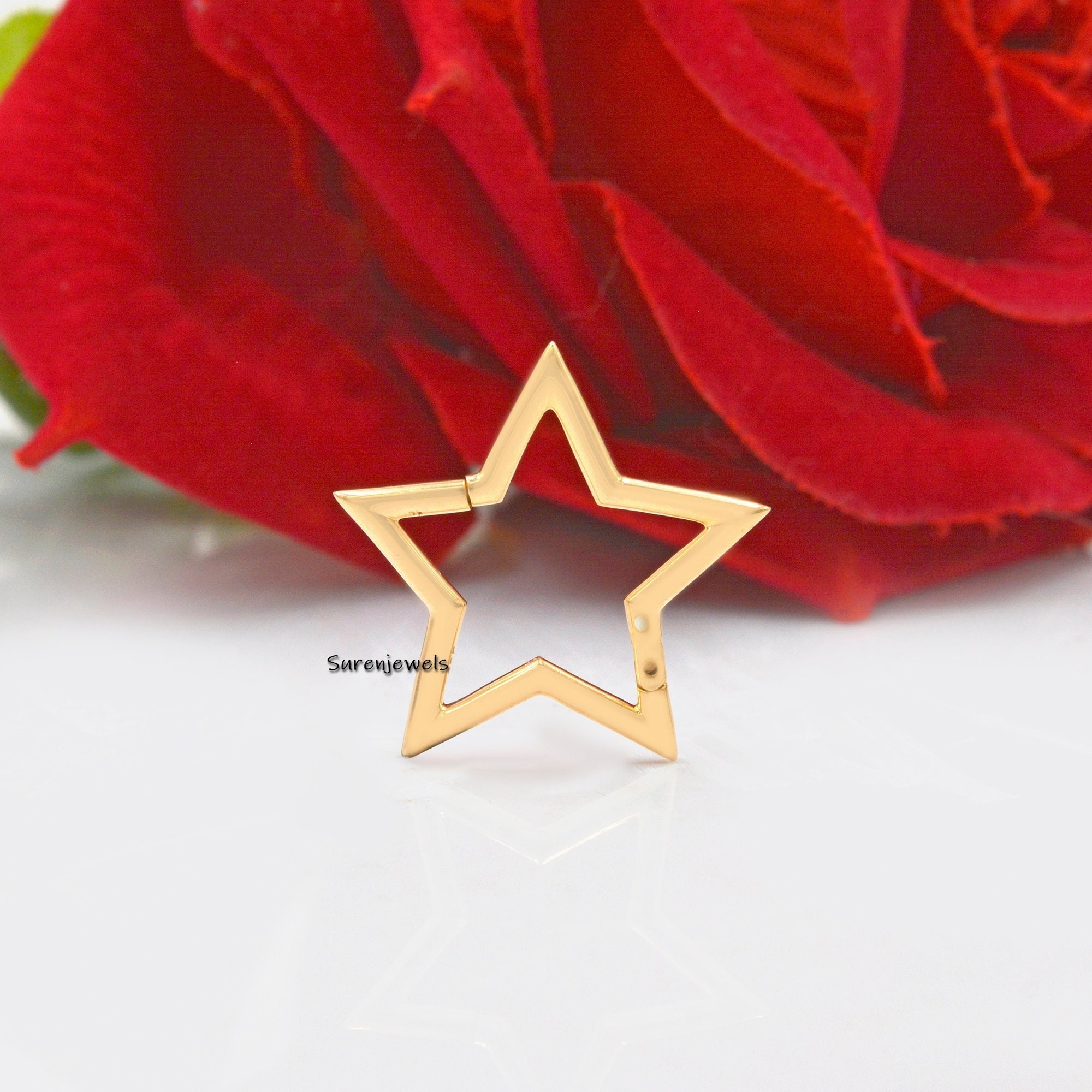 925 Silver Star Enhancer Lock: Handmade Jewelry Link - View 5 - Suren Jewels | SKU: SJP508-SLYG-N47-18I-925