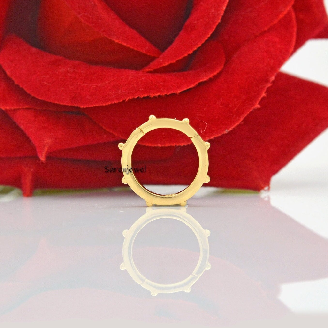 14K Gold Circle Charm Enhancer: Ball Charms Holder, Push Clasp - View 2 - Suren Jewels | SKU: SJP448-14KYG-N47-18I