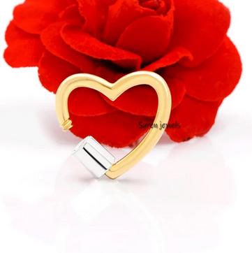 14K Gold Plated Heart Carabiner Lock: Silver Screw Jewelry Connector - View 2 - Suren Jewels | SKU: SJC27-SLNSYG-20M-N22