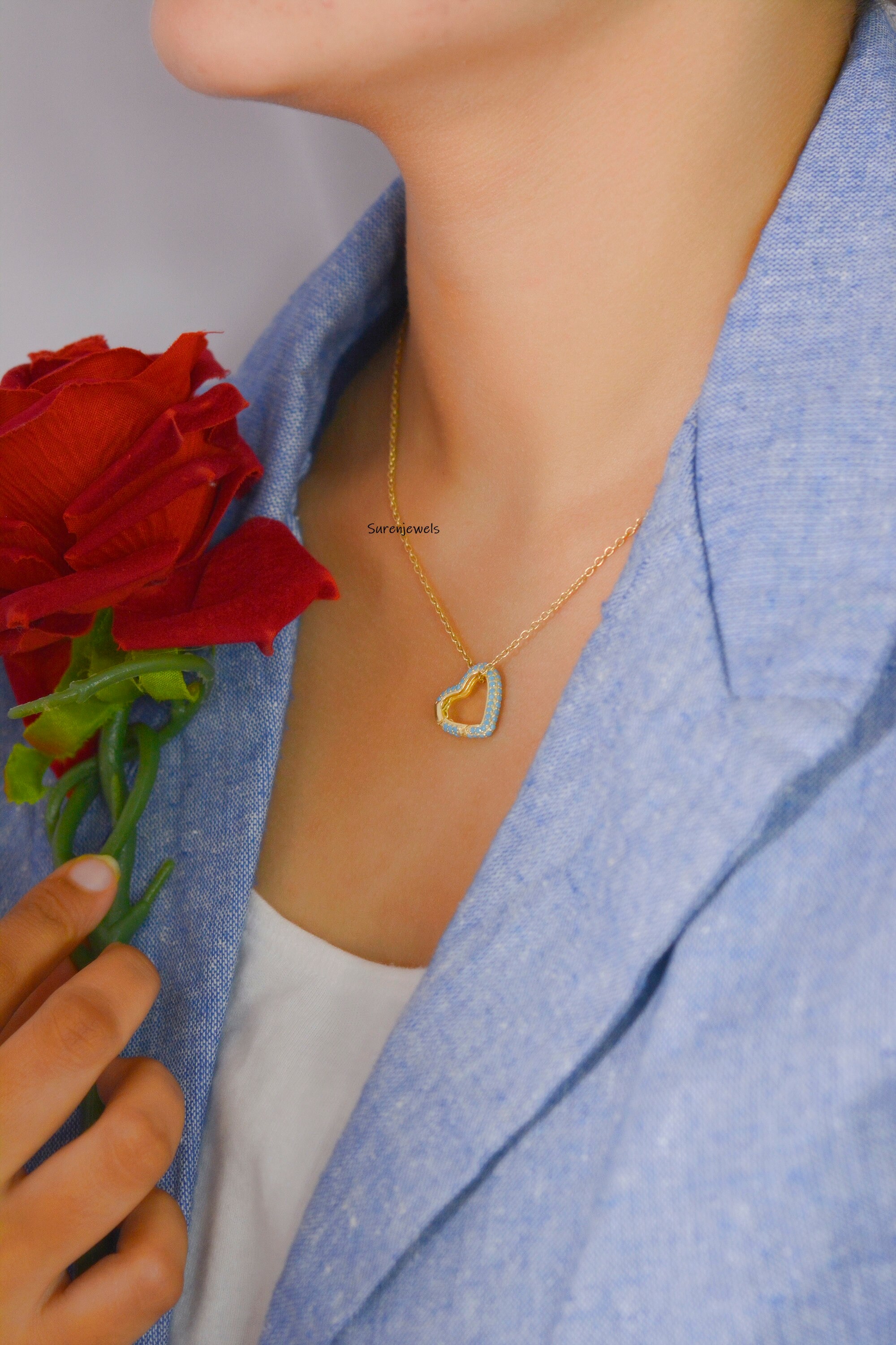 14K Gold Diamond Heart Charm Holder: Enhancer Lock - View 7 - Suren Jewels | SKU: SJP1182-SLYGTQ