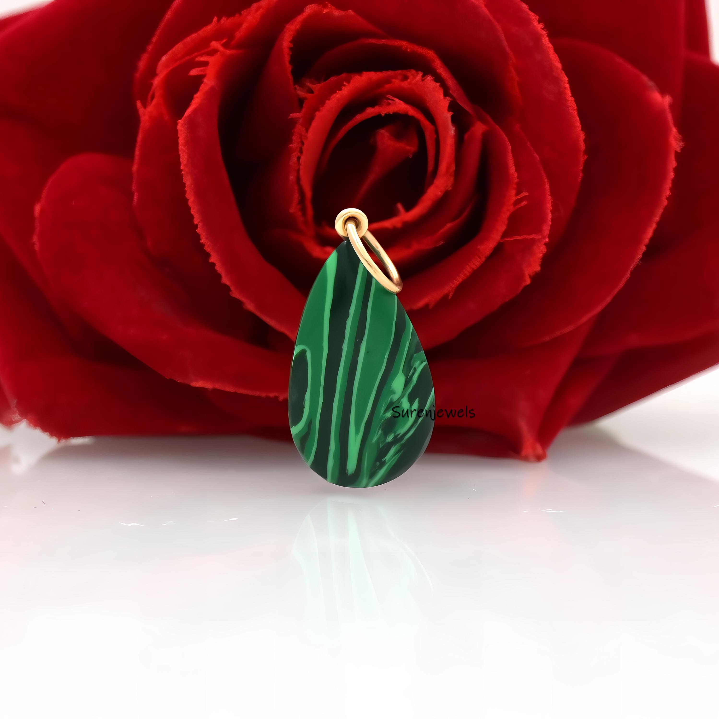 14K Gold Teardrop Pendant: Ruby CZ Gemstone (25mm) - View 7 - Suren Jewels | SKU: SJP3193