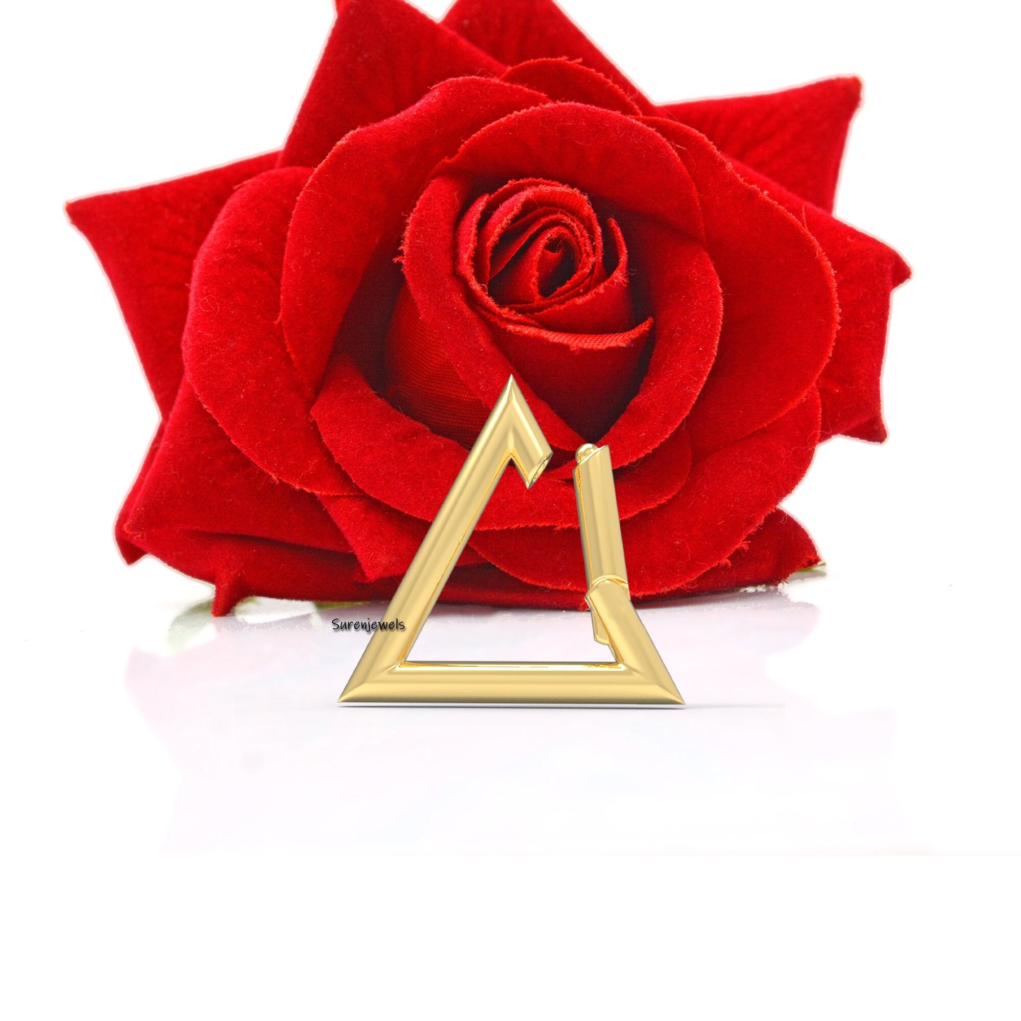 14k Gold Triangle Charm Holder: Snap Lock Pendant, 15mm - Suren Jewels | SKU: SJP1316-14KYG-15M
