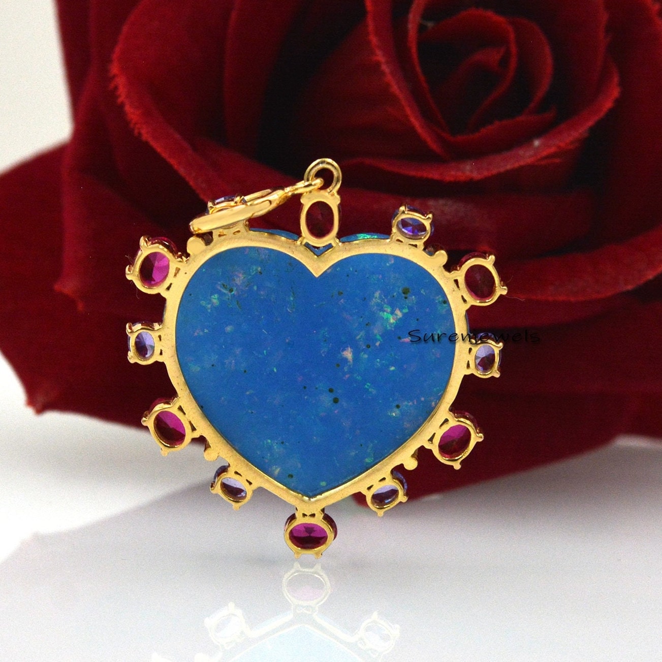 14K Gold Gemstone Heart Pendant: Designer carved Jewelry - View 2 - Suren Jewels | SKU: SJP1841-