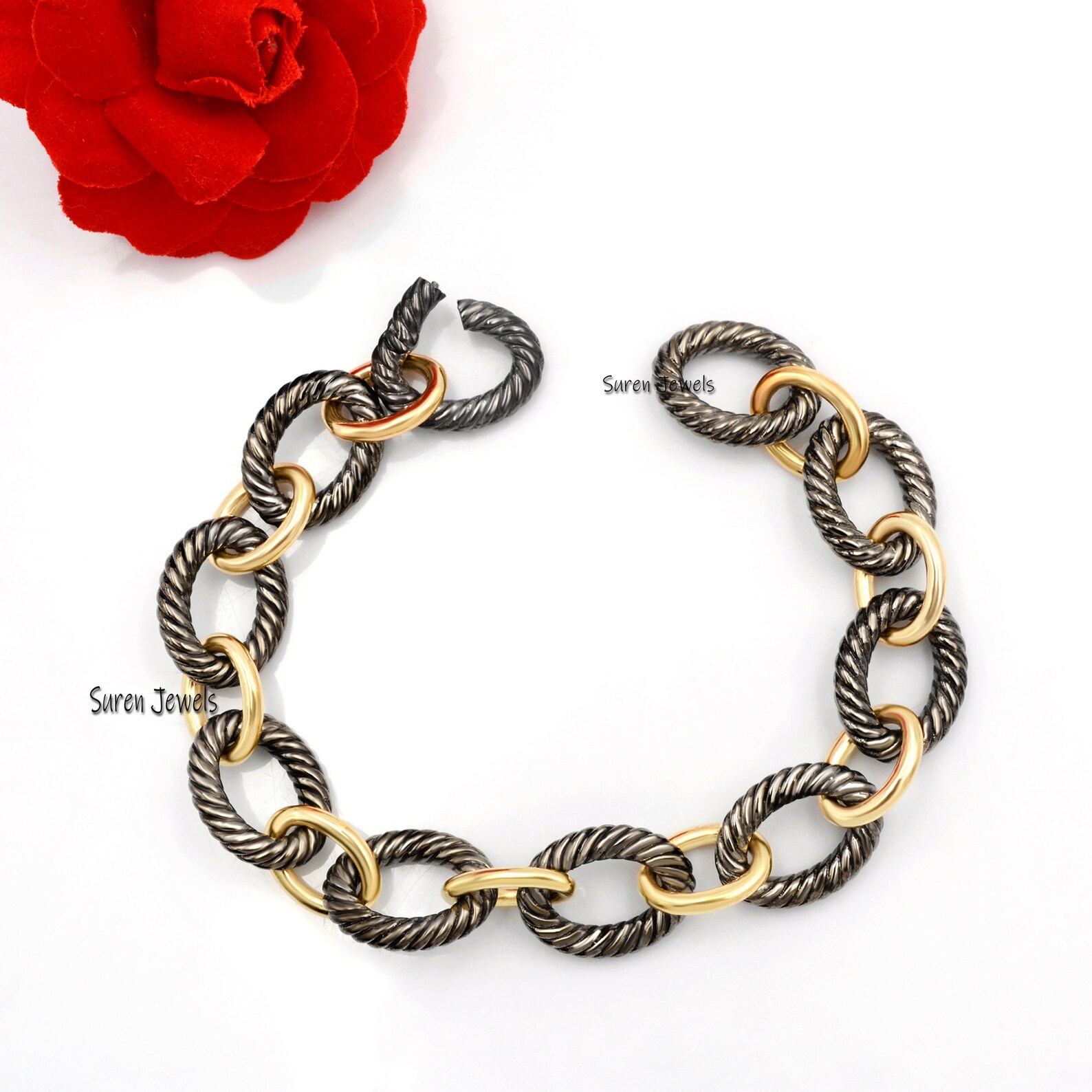 Twisted Bracelet Lock 925 Silver oval Link Bracelet Designer Etsy