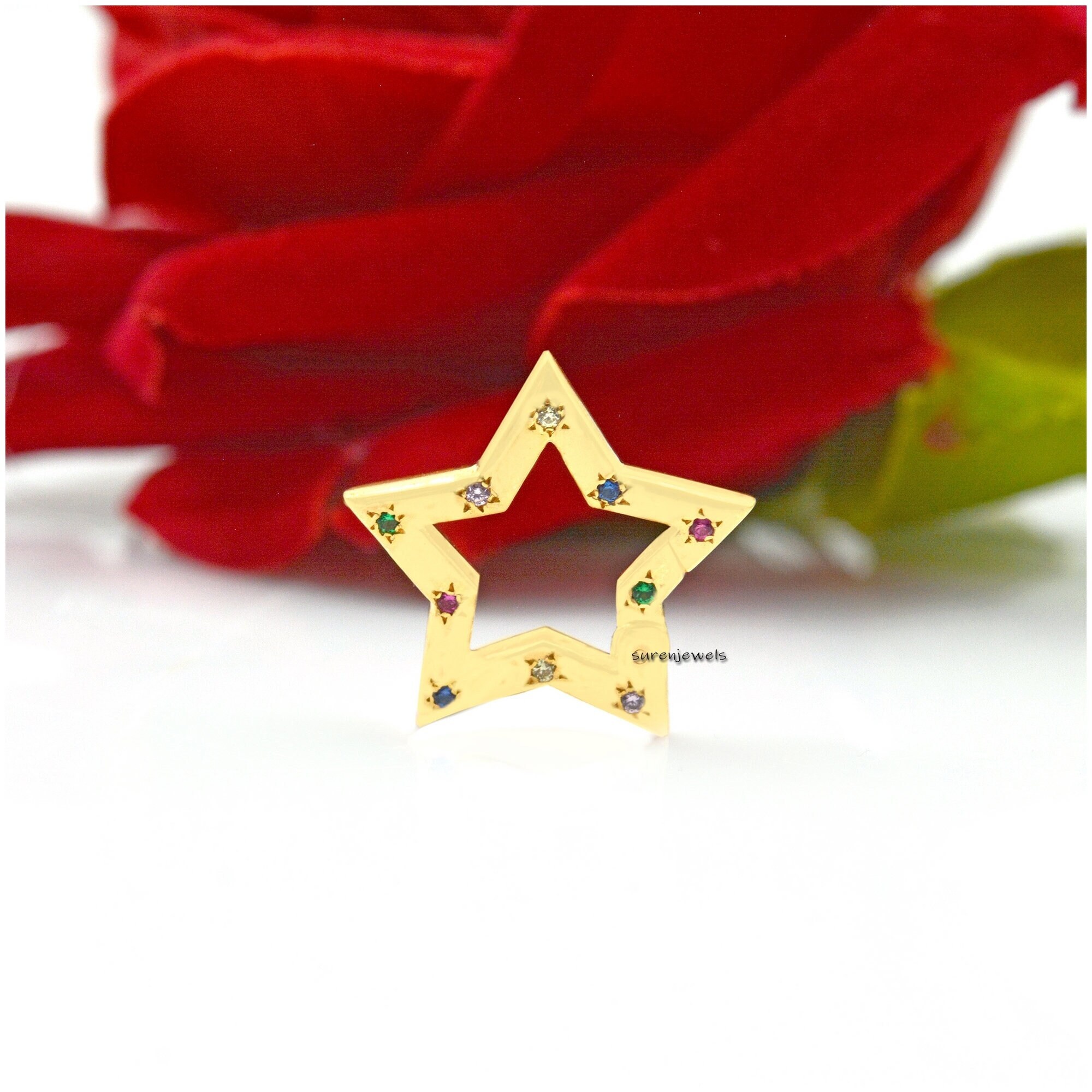 Multi Sapphire Star Charm Lock: Enhancer Connector Jewelry - Suren Jewels | SKU: SJP1297-SLYGMTCS-25M