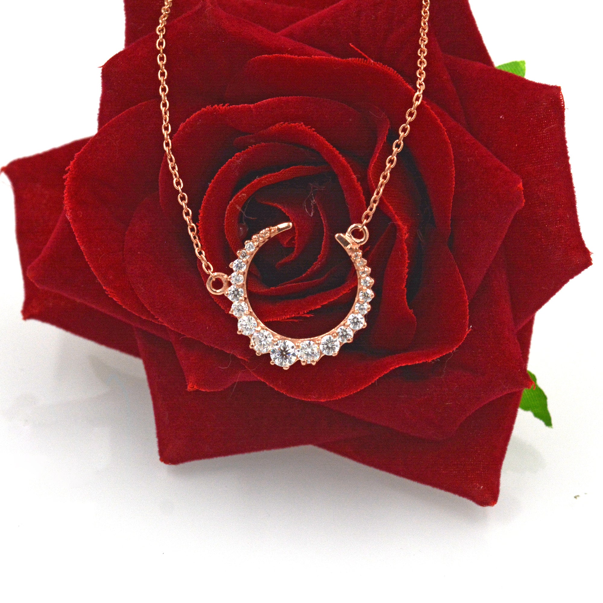 925 Silver Moissanite Crescent Moon Necklace - Suren Jewels | SKU: SJN687-SLWGMN-16I