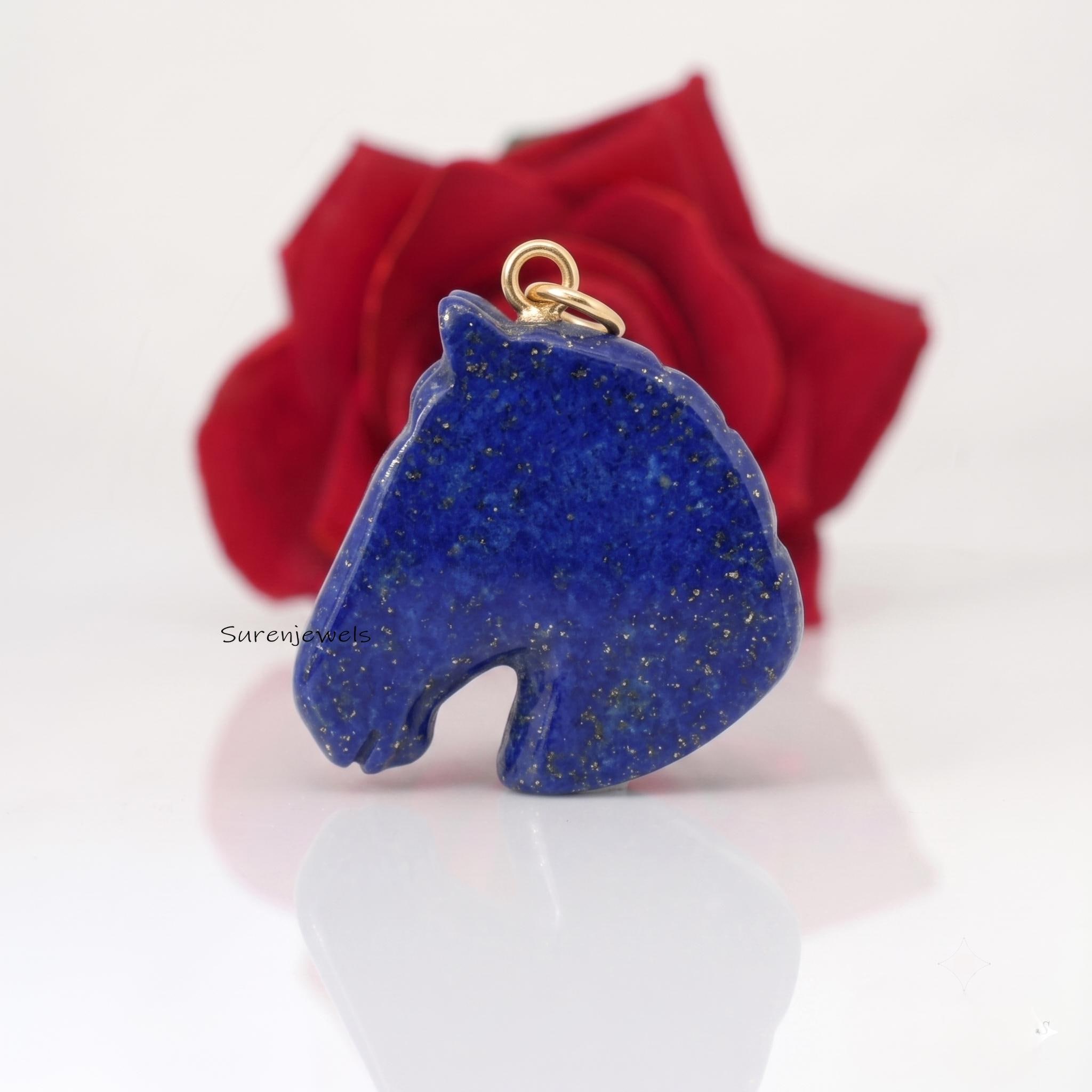 Hand-Carved Lapis Lazuli Horse Head Pendant, Gemstone Animal Pendant, Animal Lovers - Unique Gemstone Jewelry - View 2 - Sure