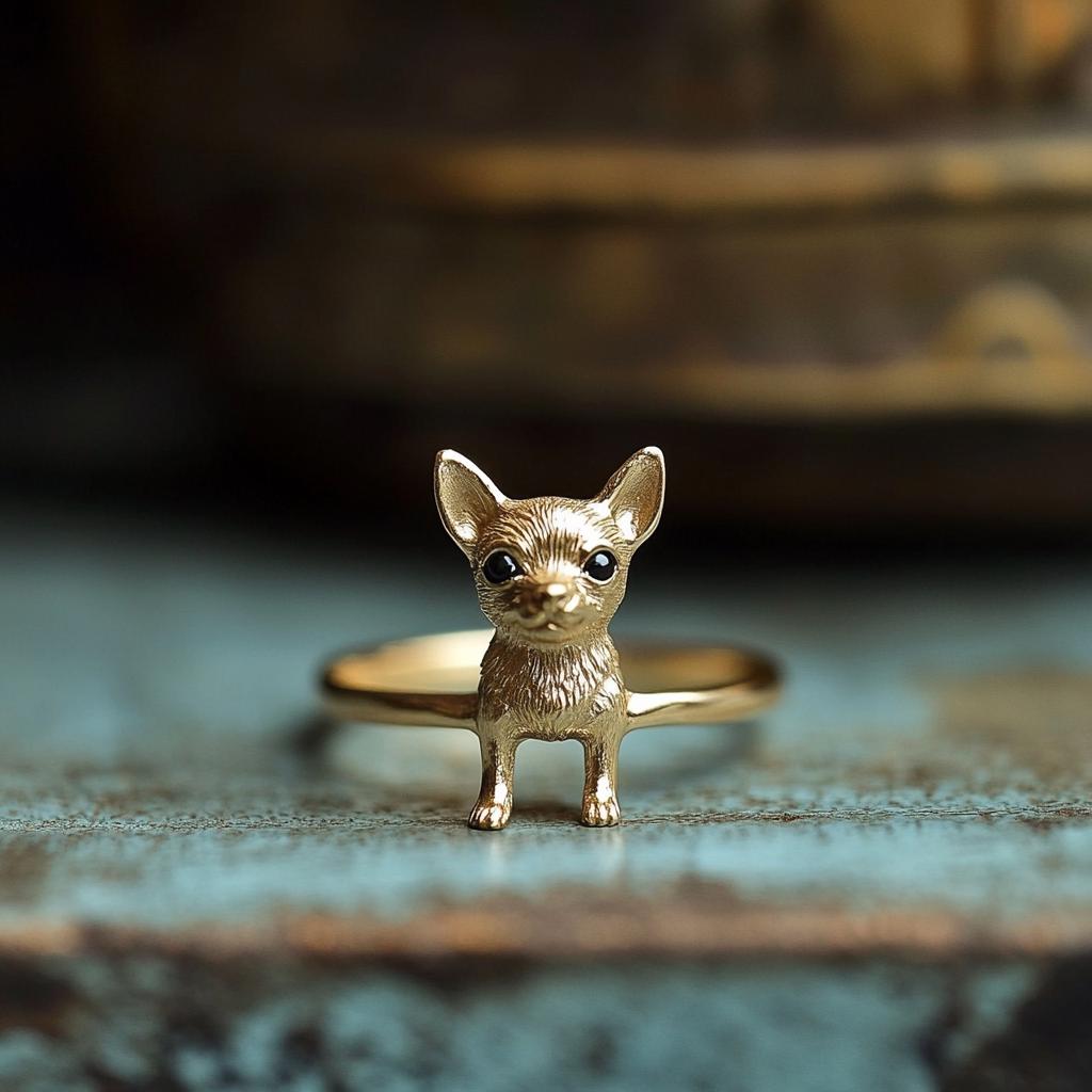 14k Gold Chihuahua Ring: Dainty Animal Jewelry - View 3 - Suren Jewels | SKU: SJR2932-SLRHBKCZ-US-7,SJR2928-SLNS-US-10,SJR291