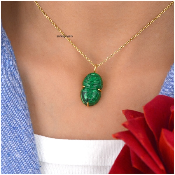 14K Gold Gemstone Scarab Pendant, Hand Carving Scarab, Carved Scarab Pendant, Designer Scarab Charm,Small Scarab Pendant,Scarab Amulet Charm