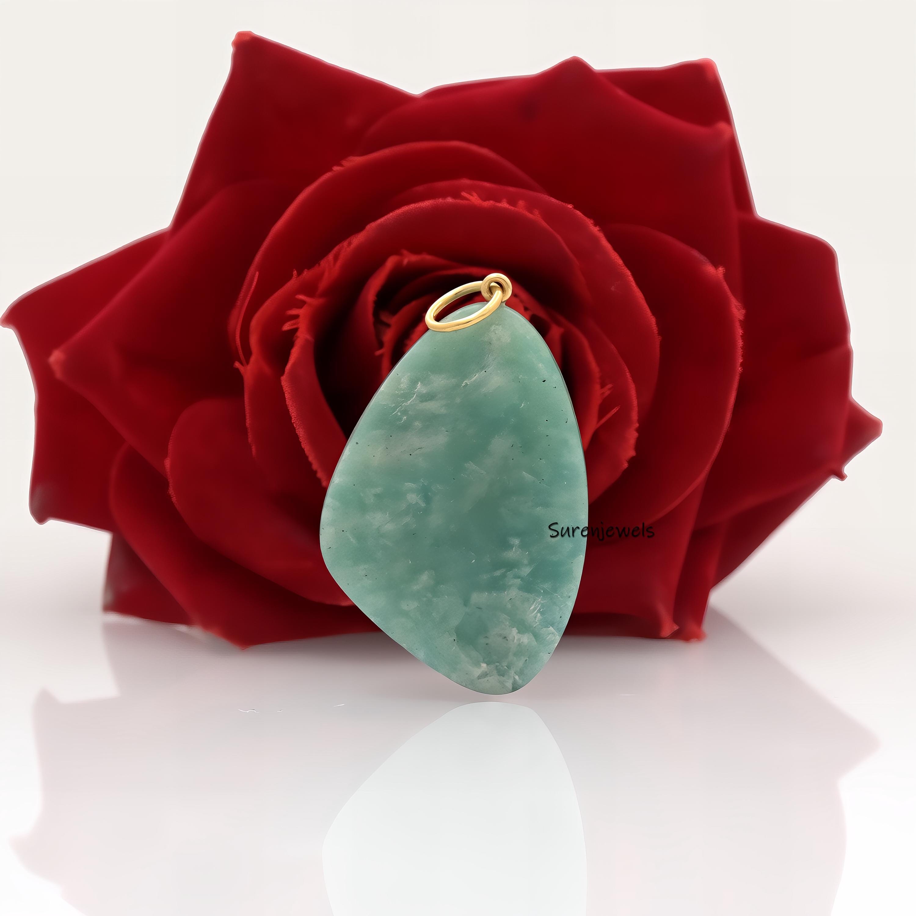 14K Gold Larimar Teardrop Pendant: Ruby Accent - View 3 - Suren Jewels | SKU: SJP4172-SLYGAZWT-30M