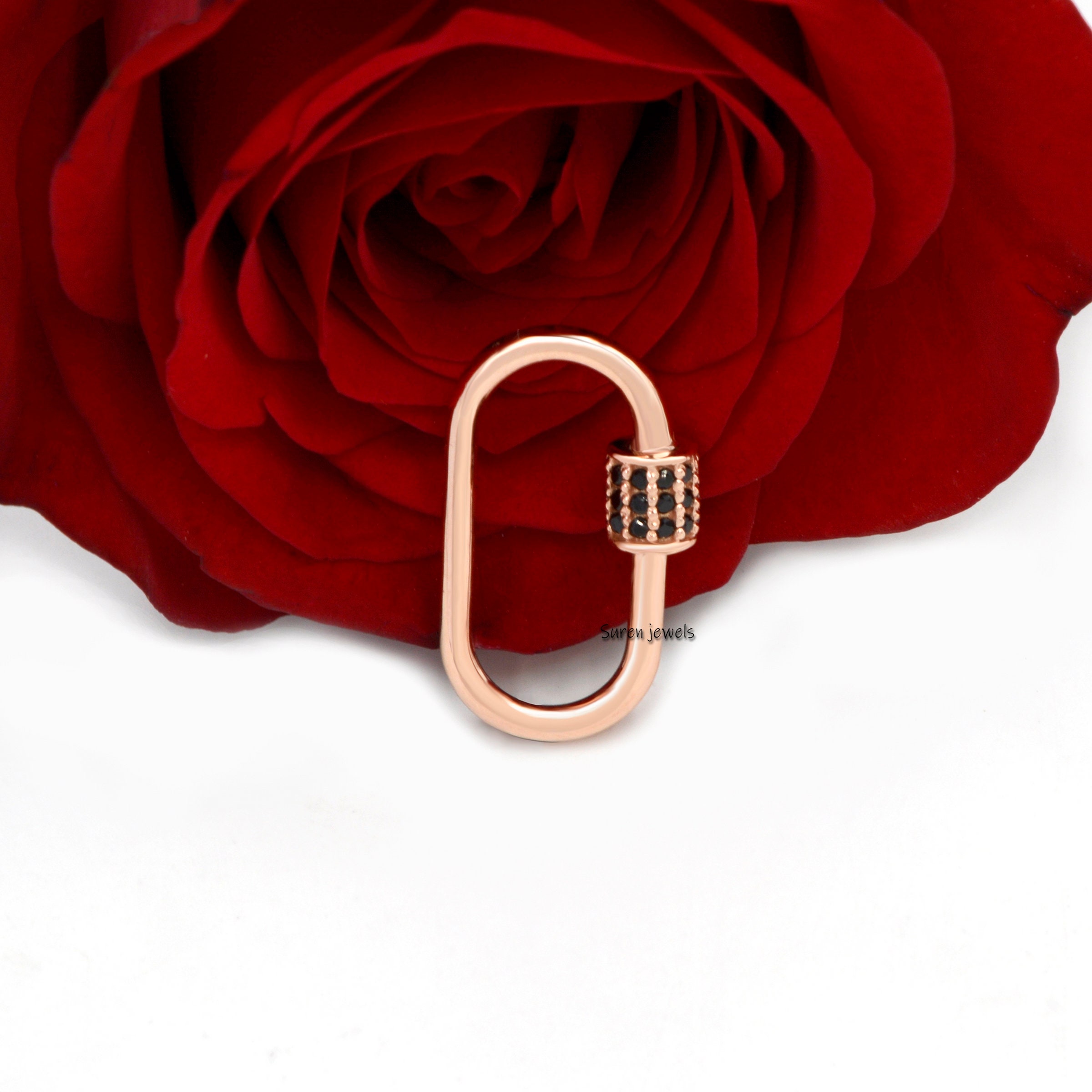 14K Yellow Gold Carabiner Lock: Pink Sapphire Gemstone Jewelry - View 3 - Suren Jewels | SKU: SJC07-14KYGBS-15M-14K