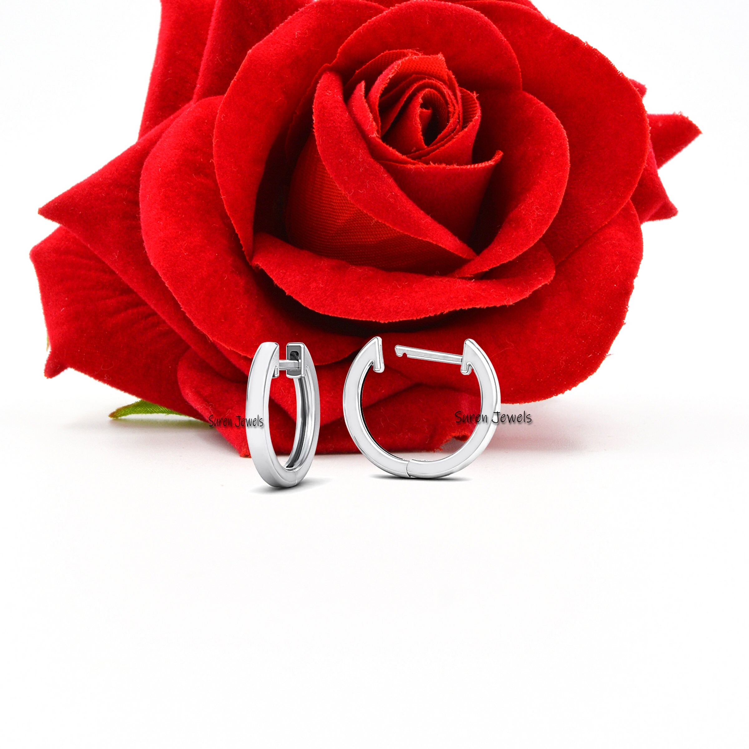 14k Gold Huggies: Simple Polished Hoop Earrings (10mm) - View 5 - Suren Jewels | SKU: SJE932-SLNS-10M