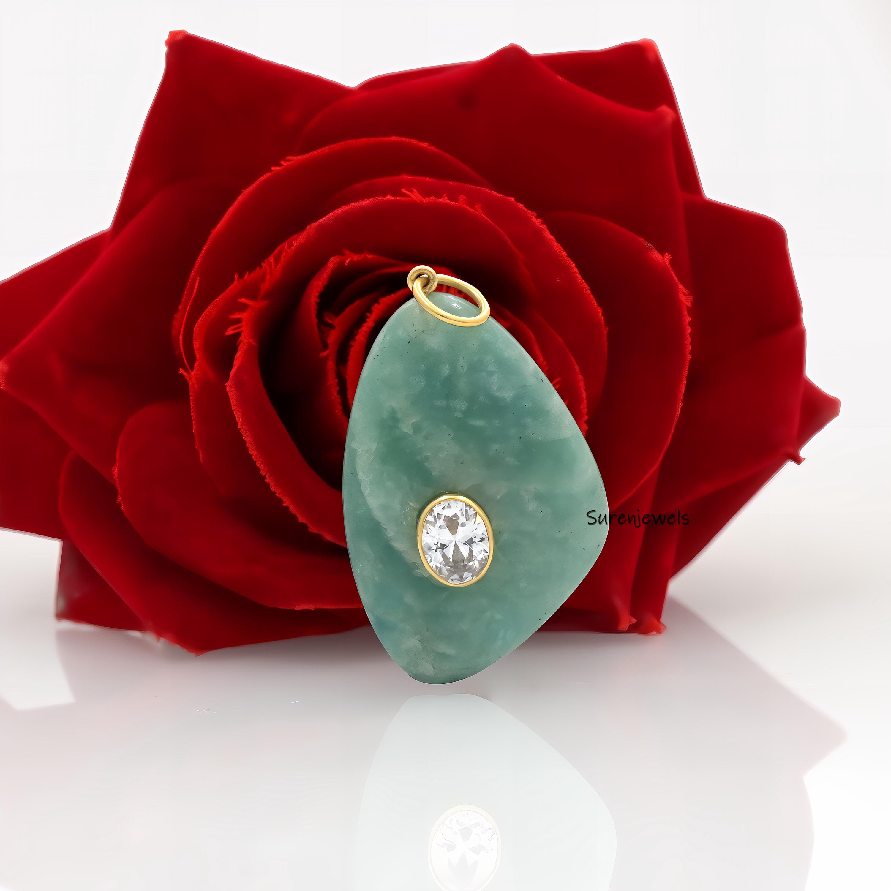 14K Gold Larimar Teardrop Pendant: Ruby Accent - View 4 - Suren Jewels | SKU: SJP4172-SLYGAZWT-30M