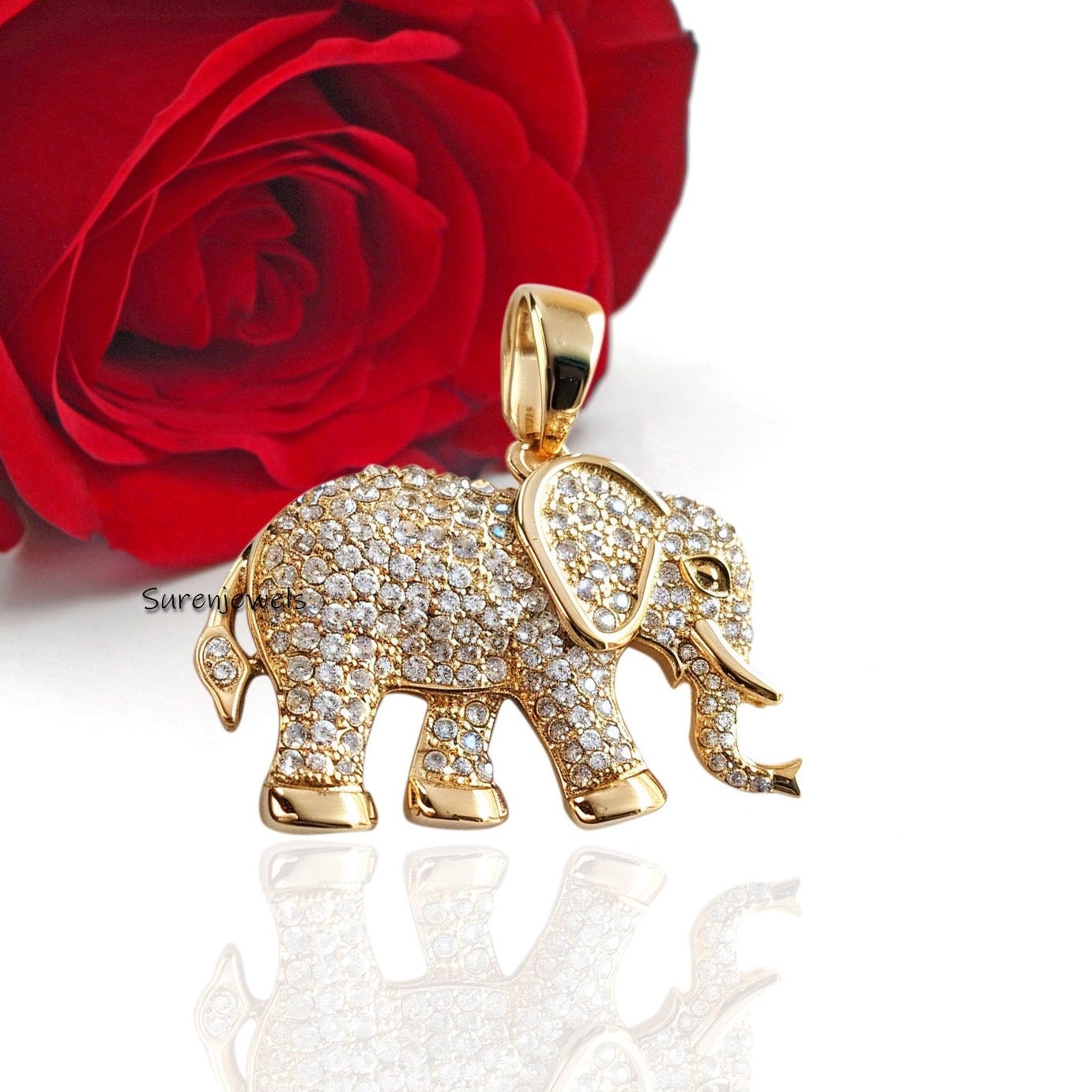 Pave Diamond Elephant Pendant: 925 Silver Animal Jewelry - View 2 - Suren Jewels | SKU: SJP3374