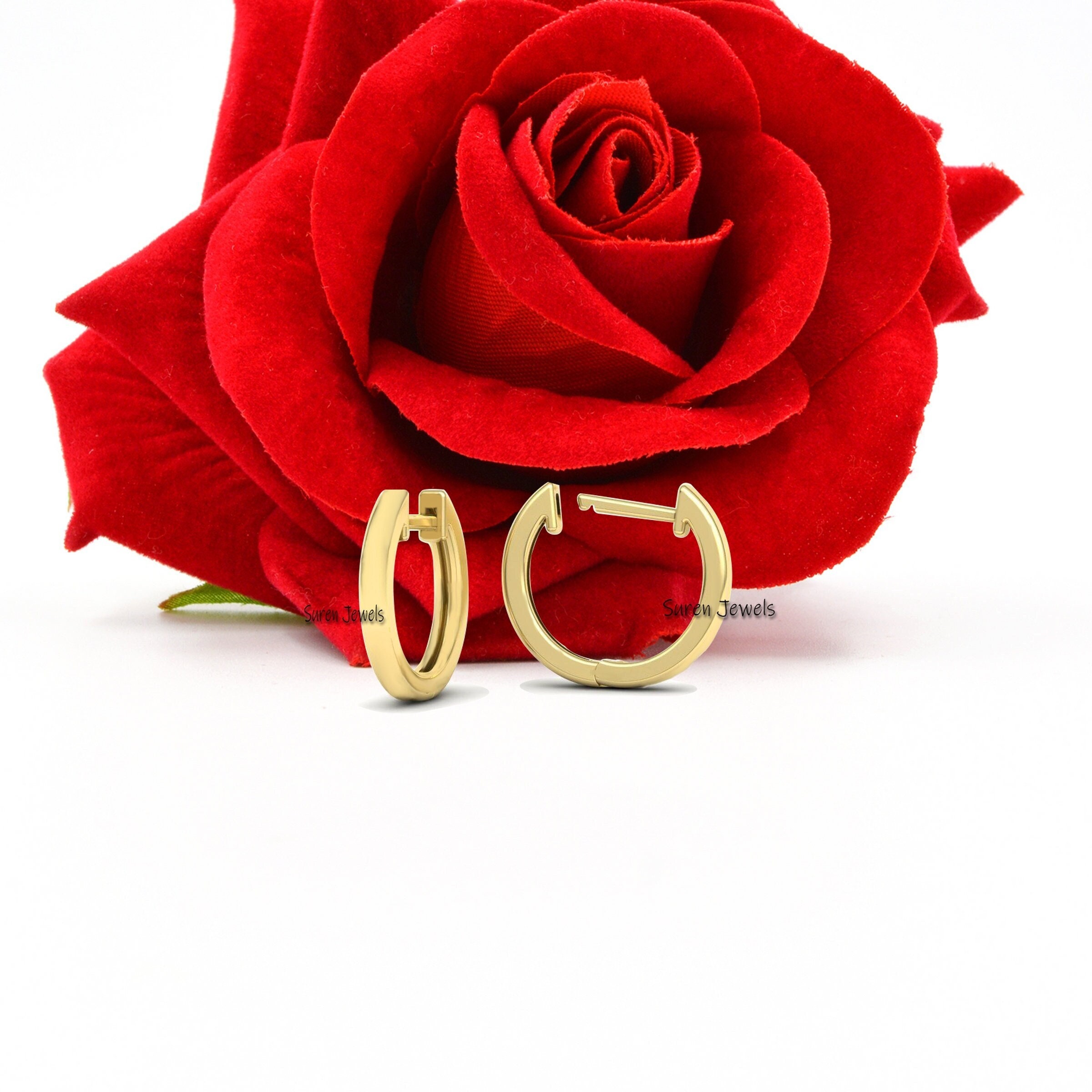 14k Gold Huggies: Simple Polished Hoop Earrings (10mm) - Suren Jewels | SKU: SJE932-SLNS-10M