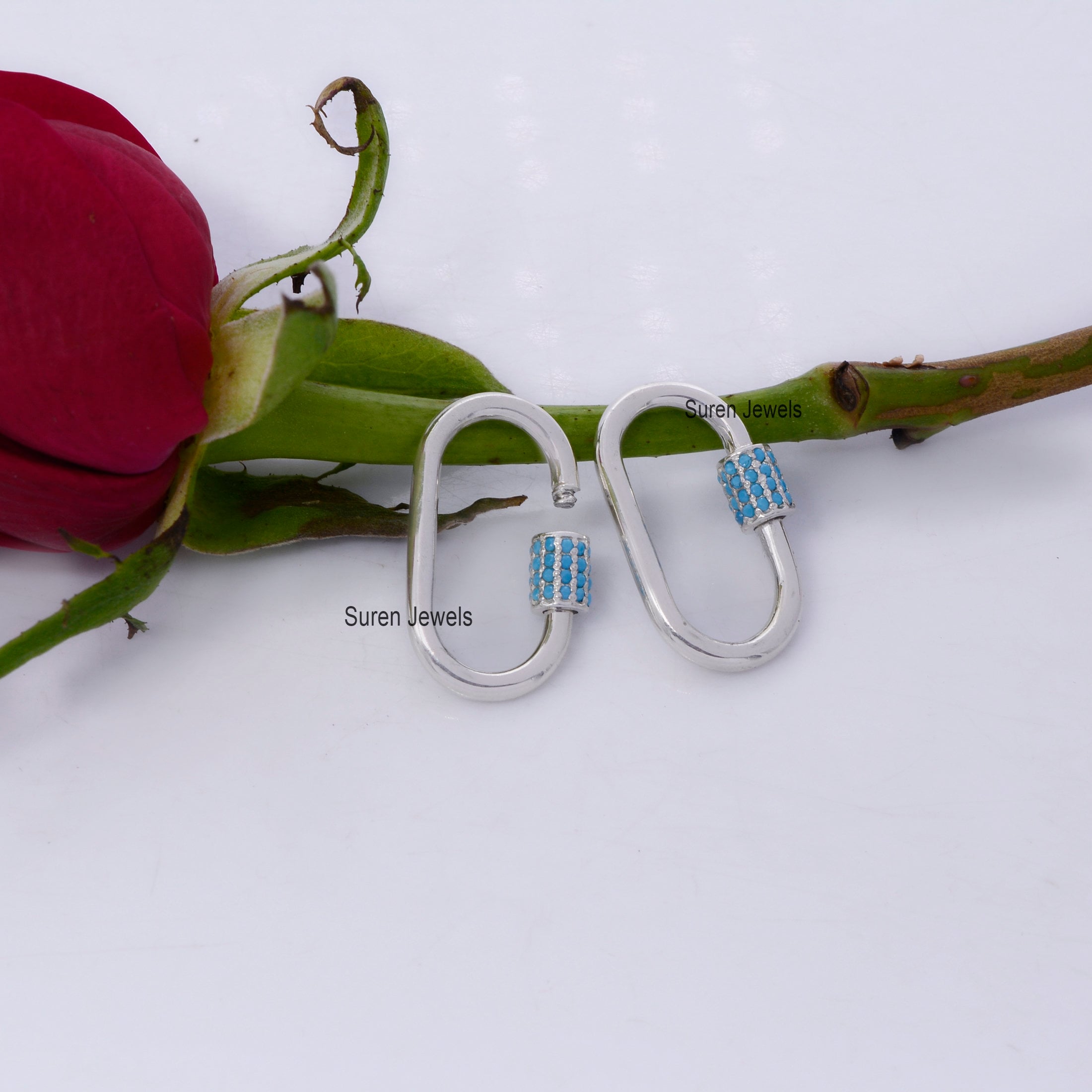 Turquoise Sterling Silver Carabiner Lock: Oval Jewelry Clasp - View 7 - Suren Jewels | SKU: SJC07-SLWGTQ-30M