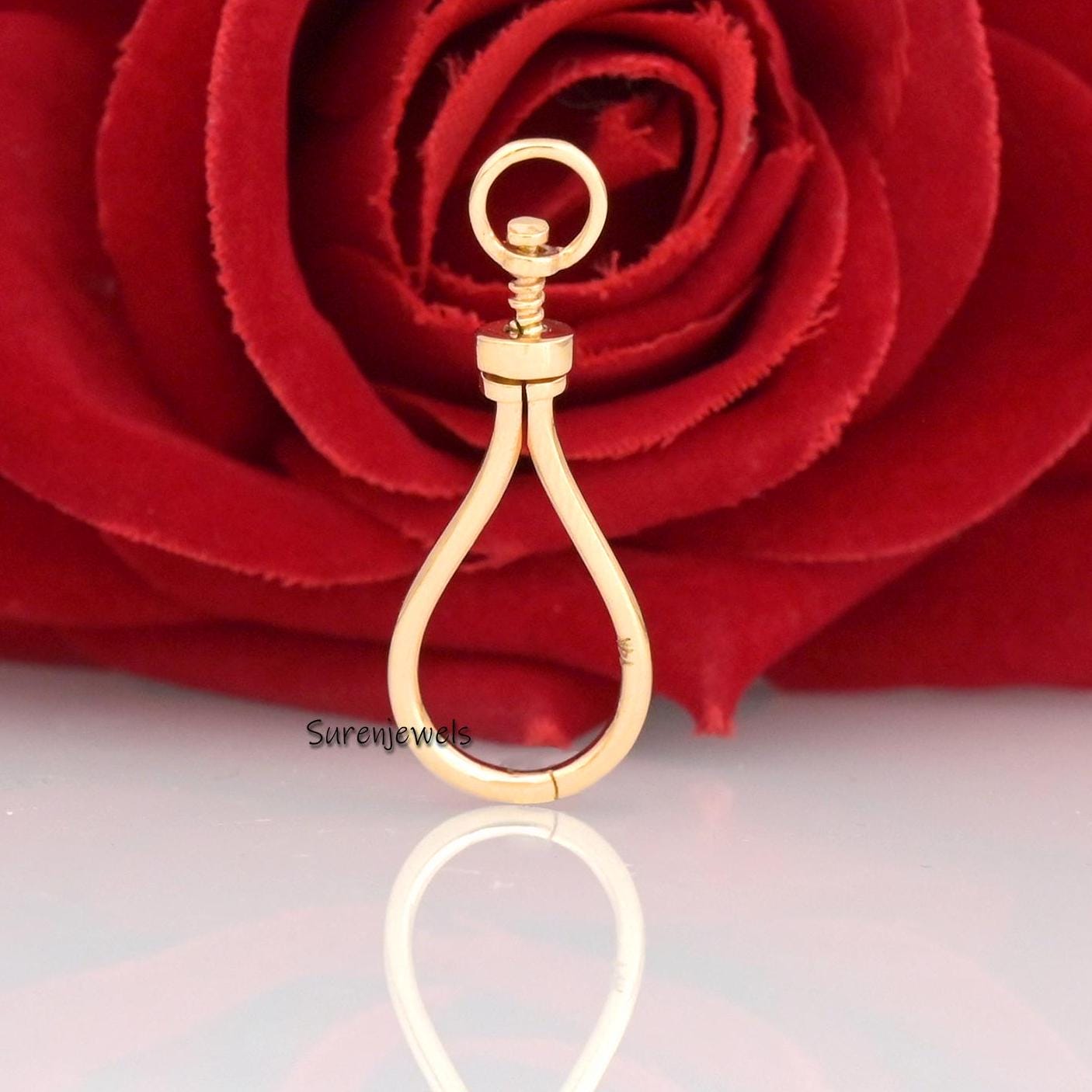 14k Solid Gold Multi Charm Pendant Enhancer: Carabiner Lock Connector - Suren Jewels | SKU: SJF213-SLYG