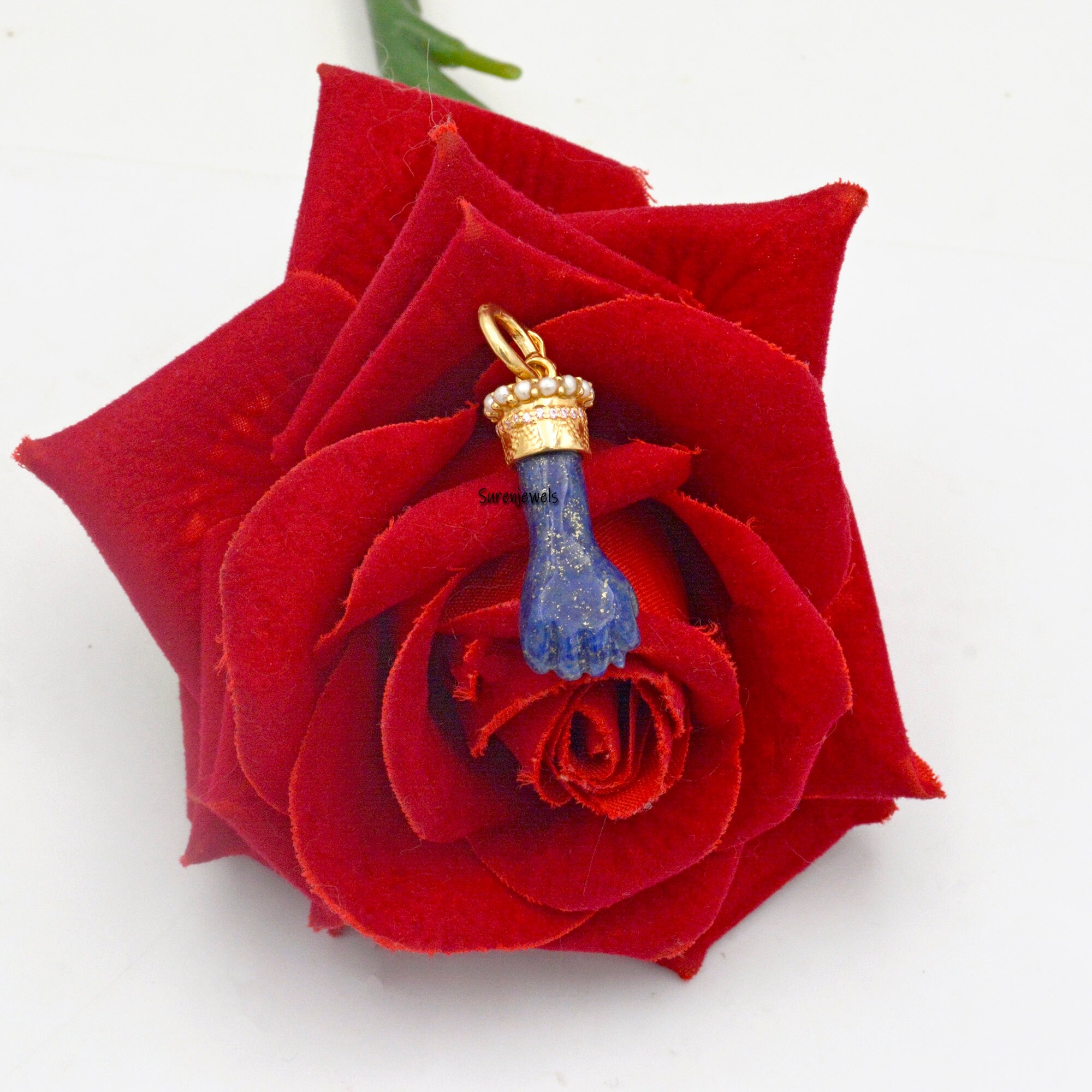 14k Gold hand Carved Gemstone Figa Hand Pendant jewelry - View 6 - Suren Jewels | SKU: SJP1104-SLYGLPZPLCZP-25M