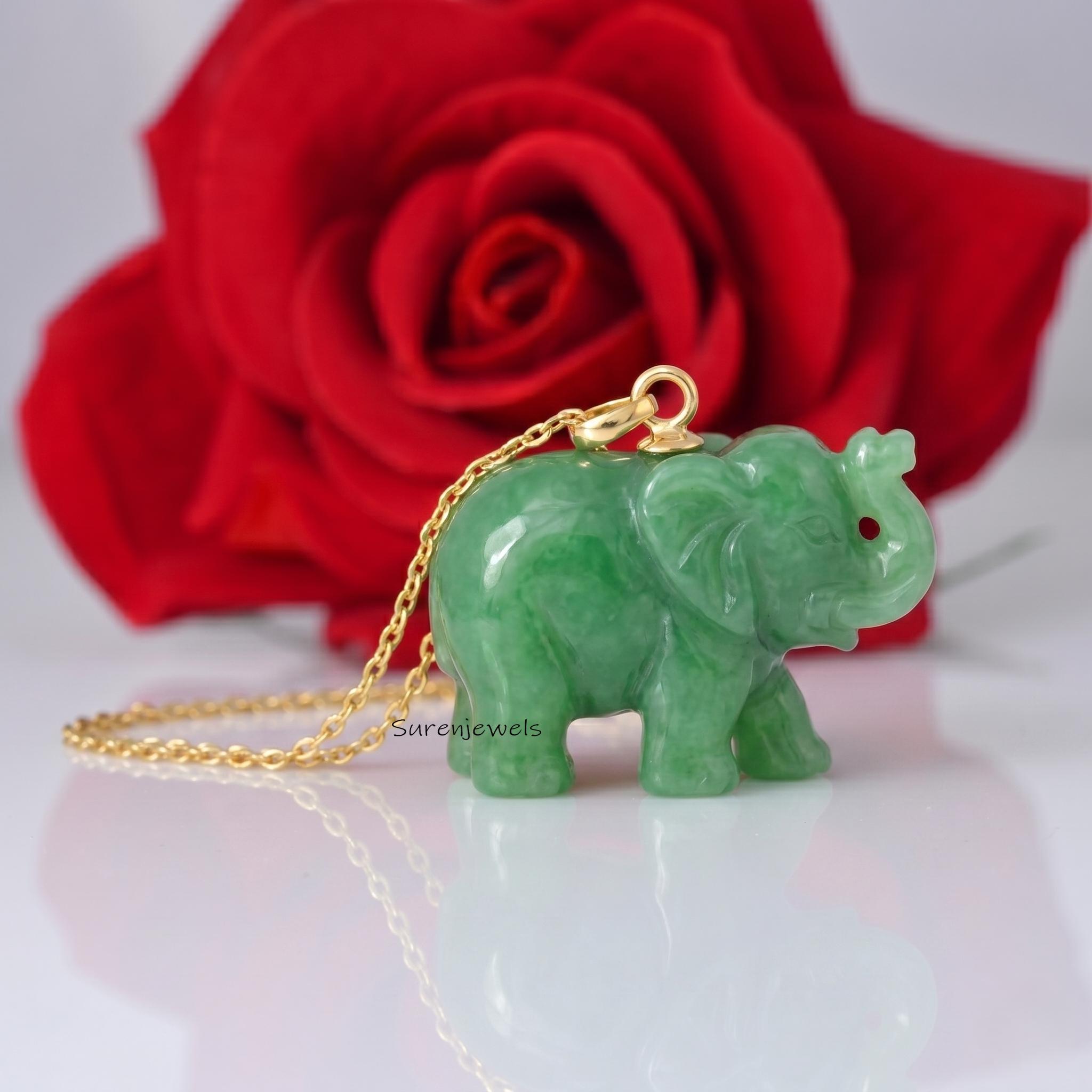 14k Gold Gemstone Elephant Pendant, Carved Elephant Charm Pendant, Druzy Elephant Charm, Deaigner Elephant Pendant, Elephant