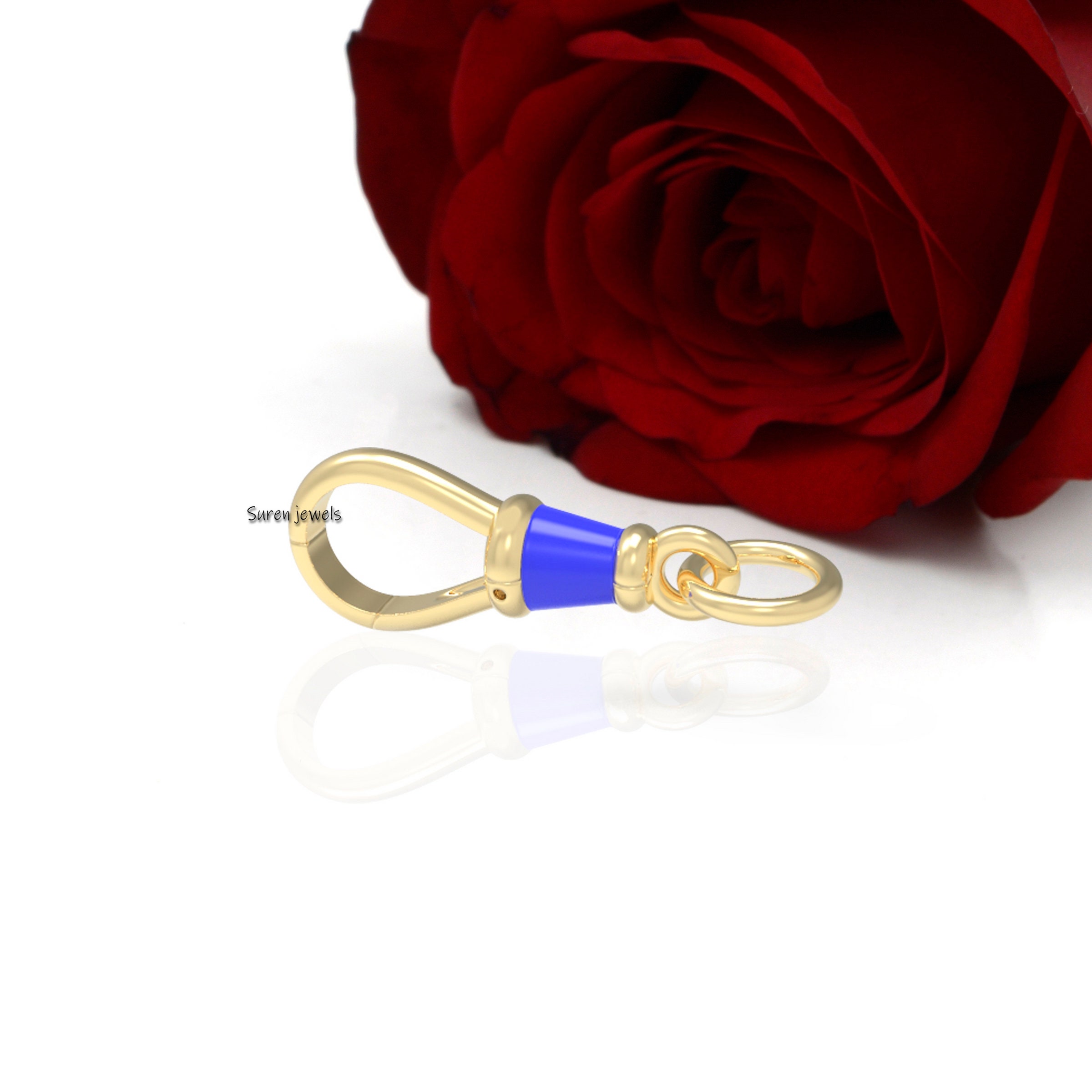 14K Gold Swivel Clasp with Enamel: Charm Holder Pendant - View 2 - Suren Jewels | SKU: SJF09-9KYGELR