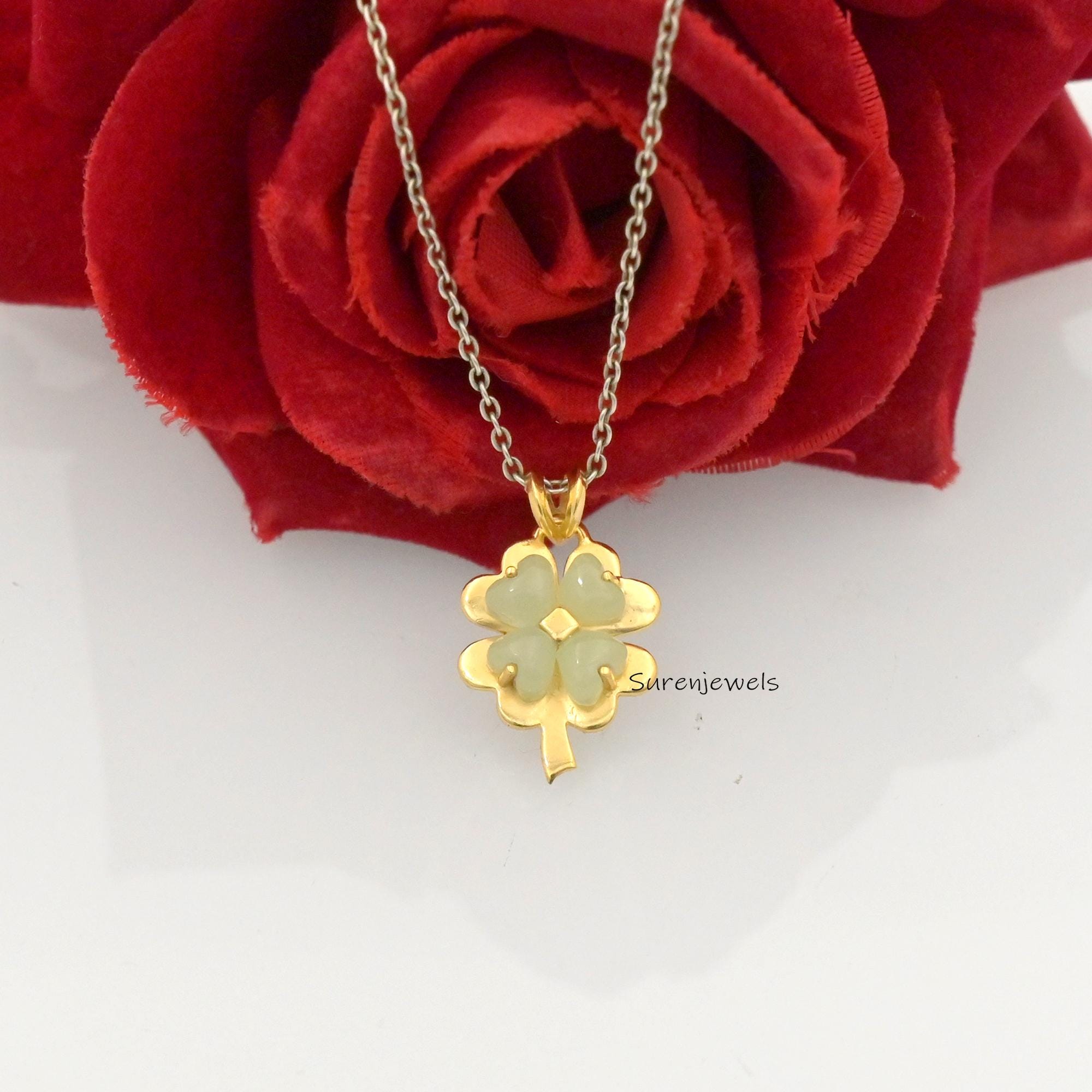 Four Leaf Clover Necklace, Lucky Charm Pendant, Gold Plated Shamrock Jewelry, Dainty Botanical Necklace, Gift for Her - View