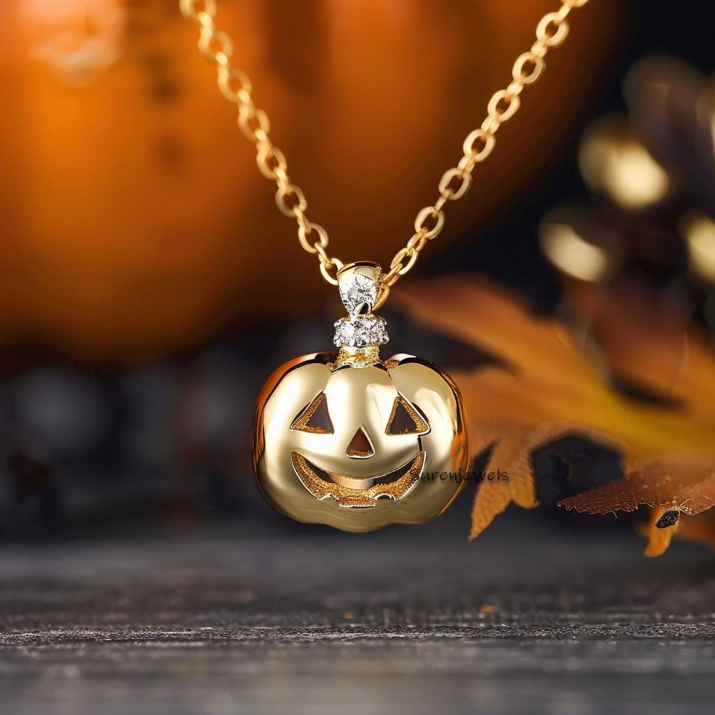 14Kゴールドのジャック・オー・ランタンペンダント：ハロウィン