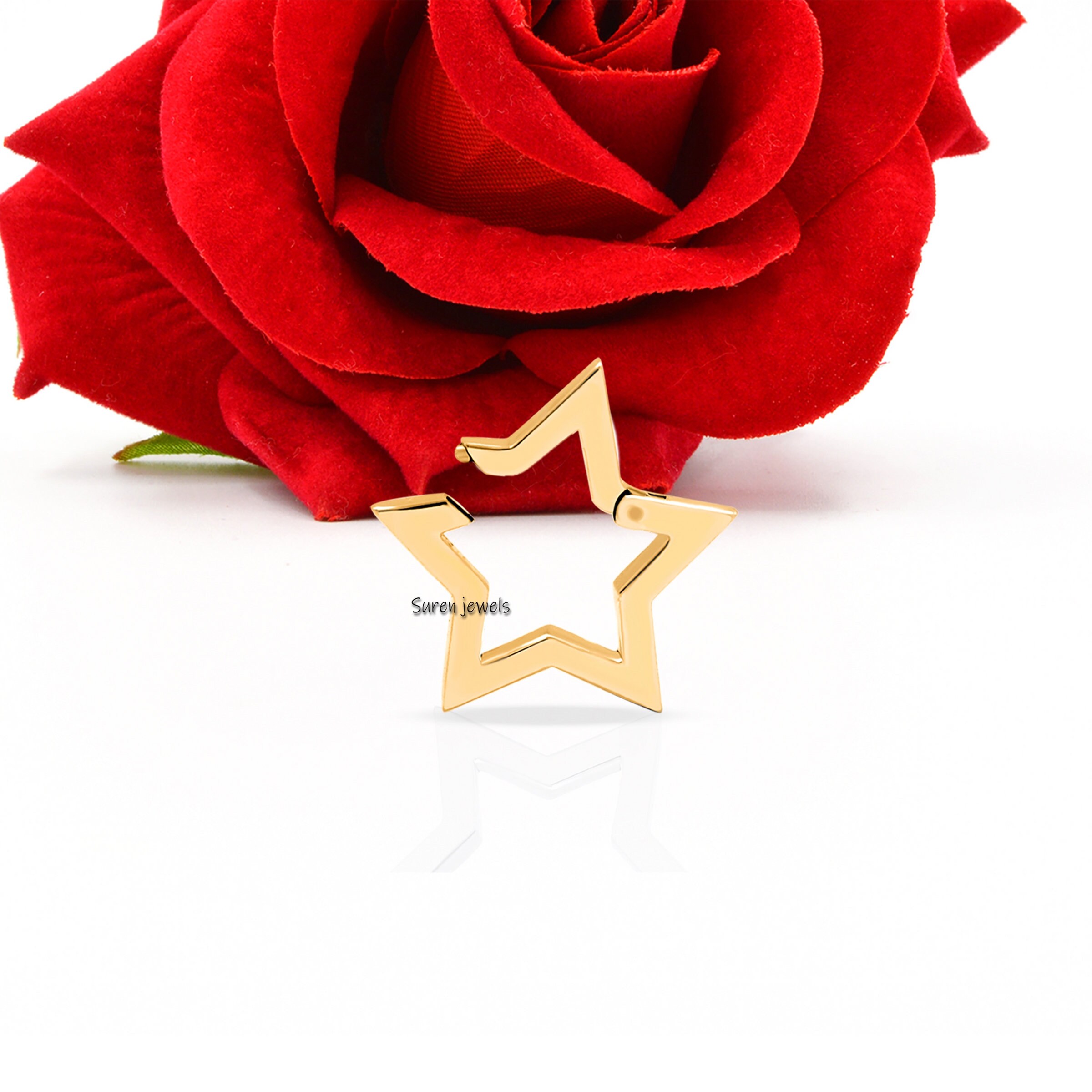 9K Gold Star Charm Holder: Snap Link Enhancer, Necklace - View 5 - Suren Jewels | SKU: SJP451-9KYG-N47-18I