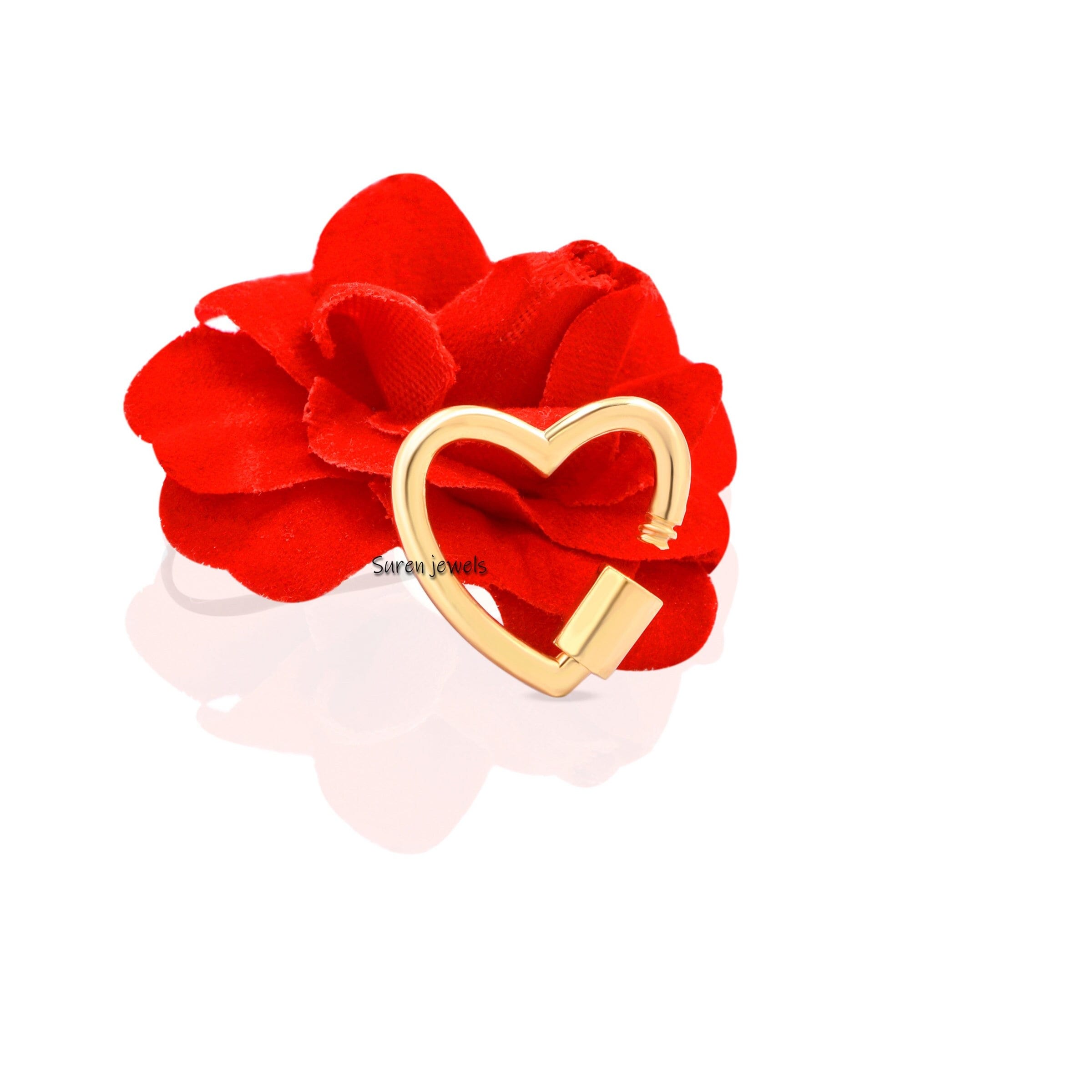 925 Silver Heart Carabiner Lock: Two-Tone Necklace Pendant - Suren Jewels | SKU: SJC27-SLYG-20M