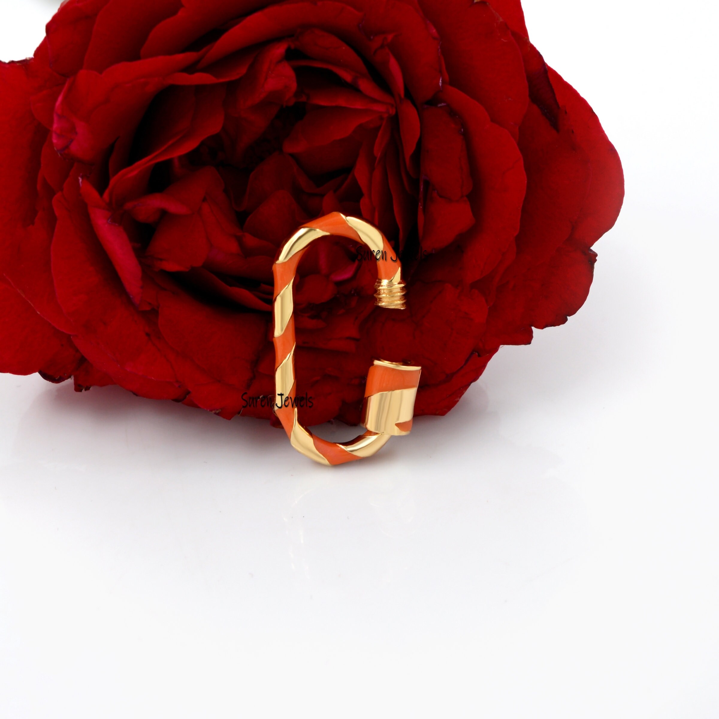 Handmade 925 Silver Enamel Carabiner Lock: Designer Jewelry - View 7 - Suren Jewels | SKU: SJC133-SLYGELG-25M