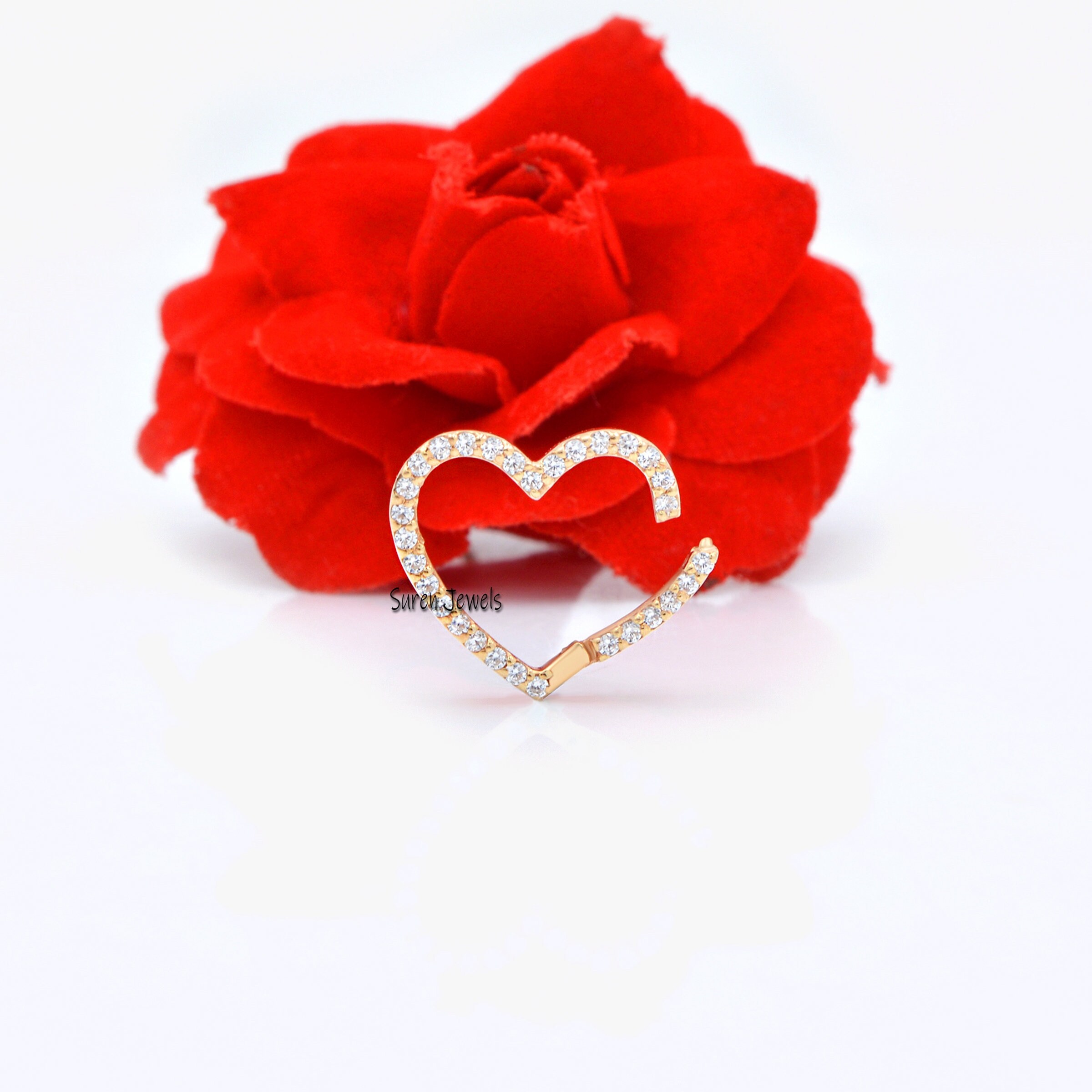 14K Solid Gold Heart Charm Enhancer: Pink Sapphire Gemstone Holder - View 5 - Suren Jewels | SKU: SJP536-SLYGPSP