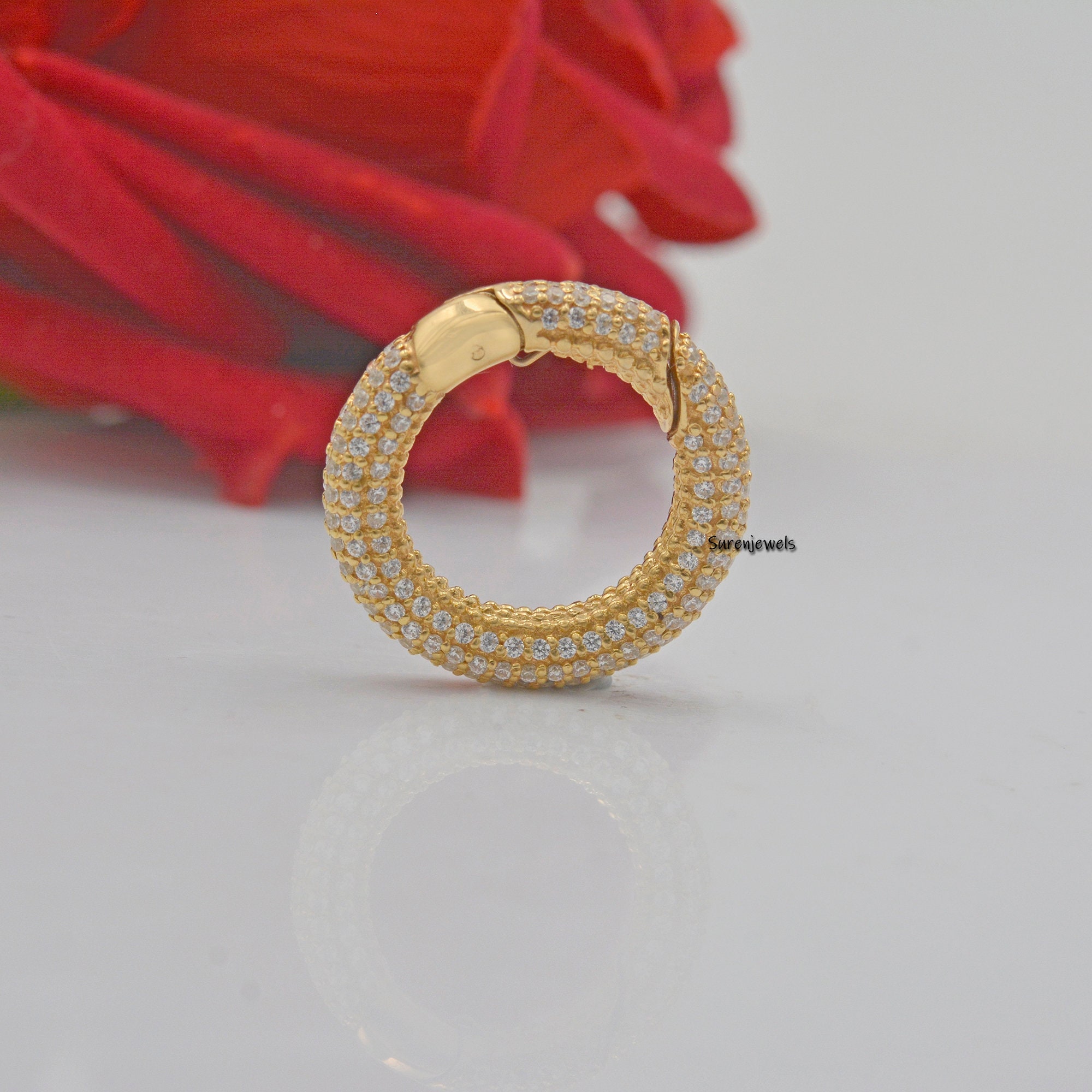 14k Gold Diamond Push Lock: Pave Charm Holder Enhancer - View 3 - Suren Jewels | SKU: SJP1123-SLYGCZ-15M