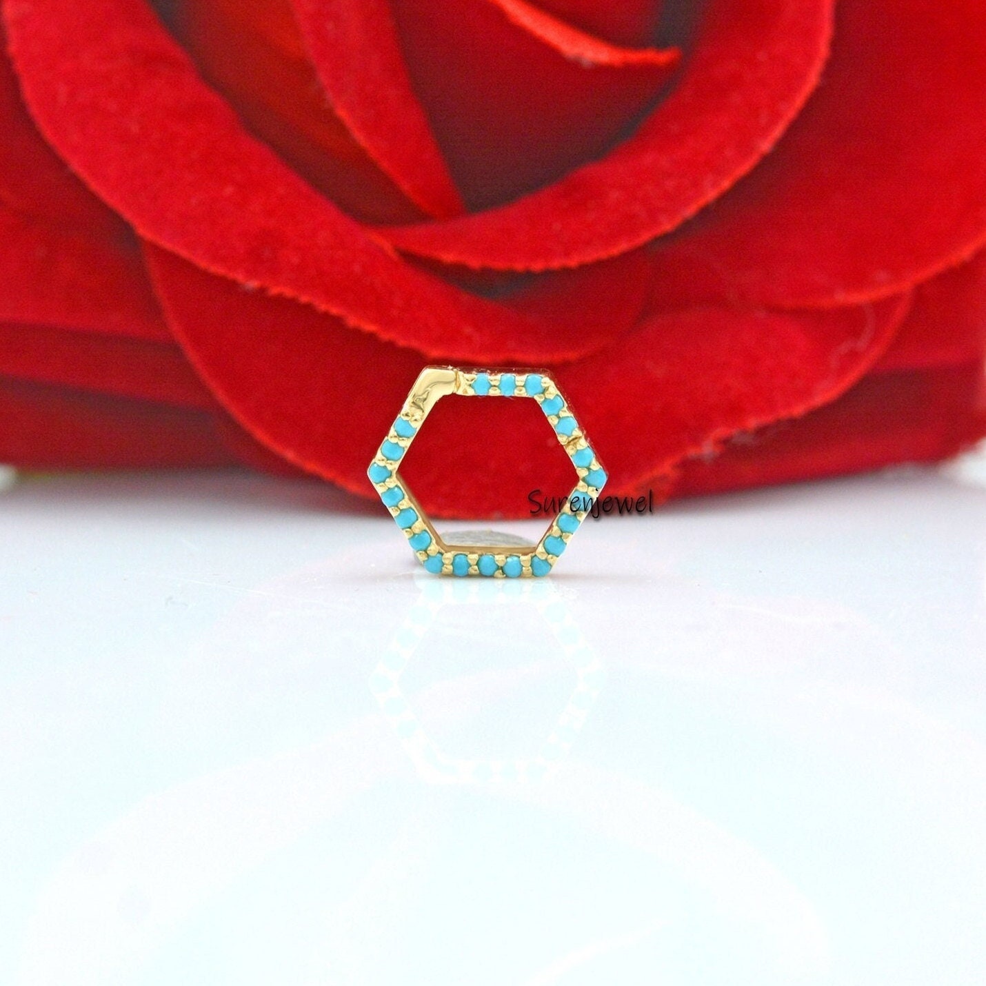 14K Gold Hexagon Charm Holder: Gemstone Push Lock Connector - View 5 - Suren Jewels | SKU: SJP691-14KYGDI