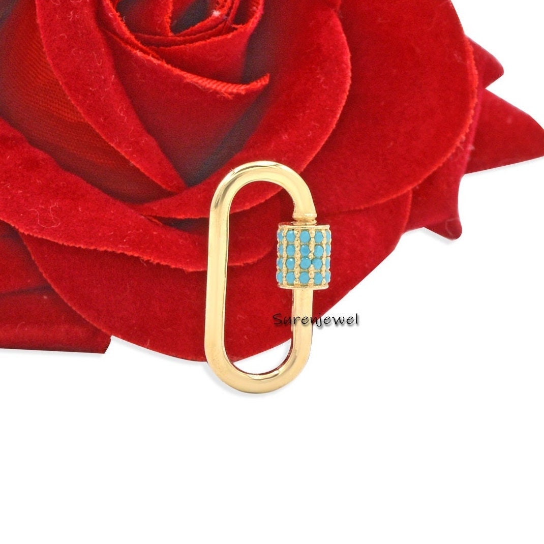 Turquoise Sterling Silver Carabiner Lock: Oval Jewelry Clasp - Suren Jewels | SKU: SJC07-SLWGTQ-30M