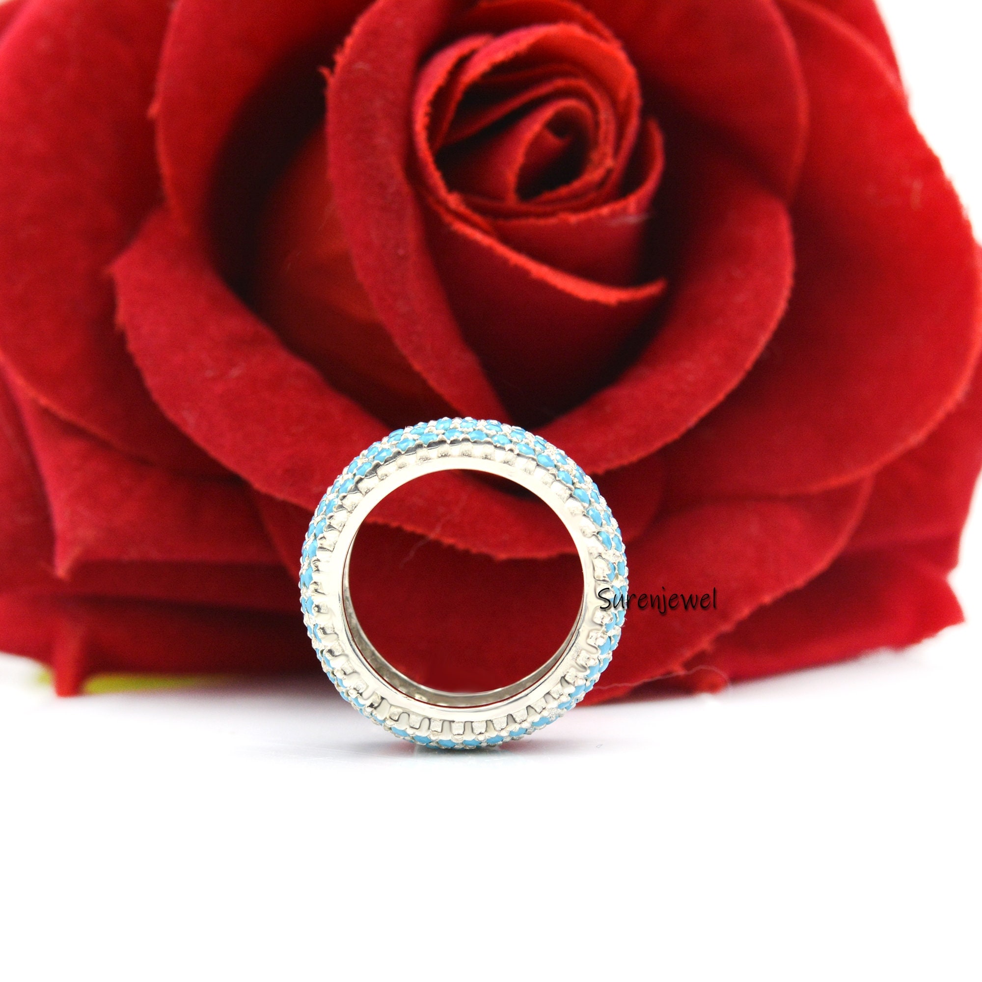 Turkish Turquoise 5 Row Ring, Gemstone Cigar Band - View 7 - Suren Jewels | SKU: SJR801-SLRGRHTQ-US-8