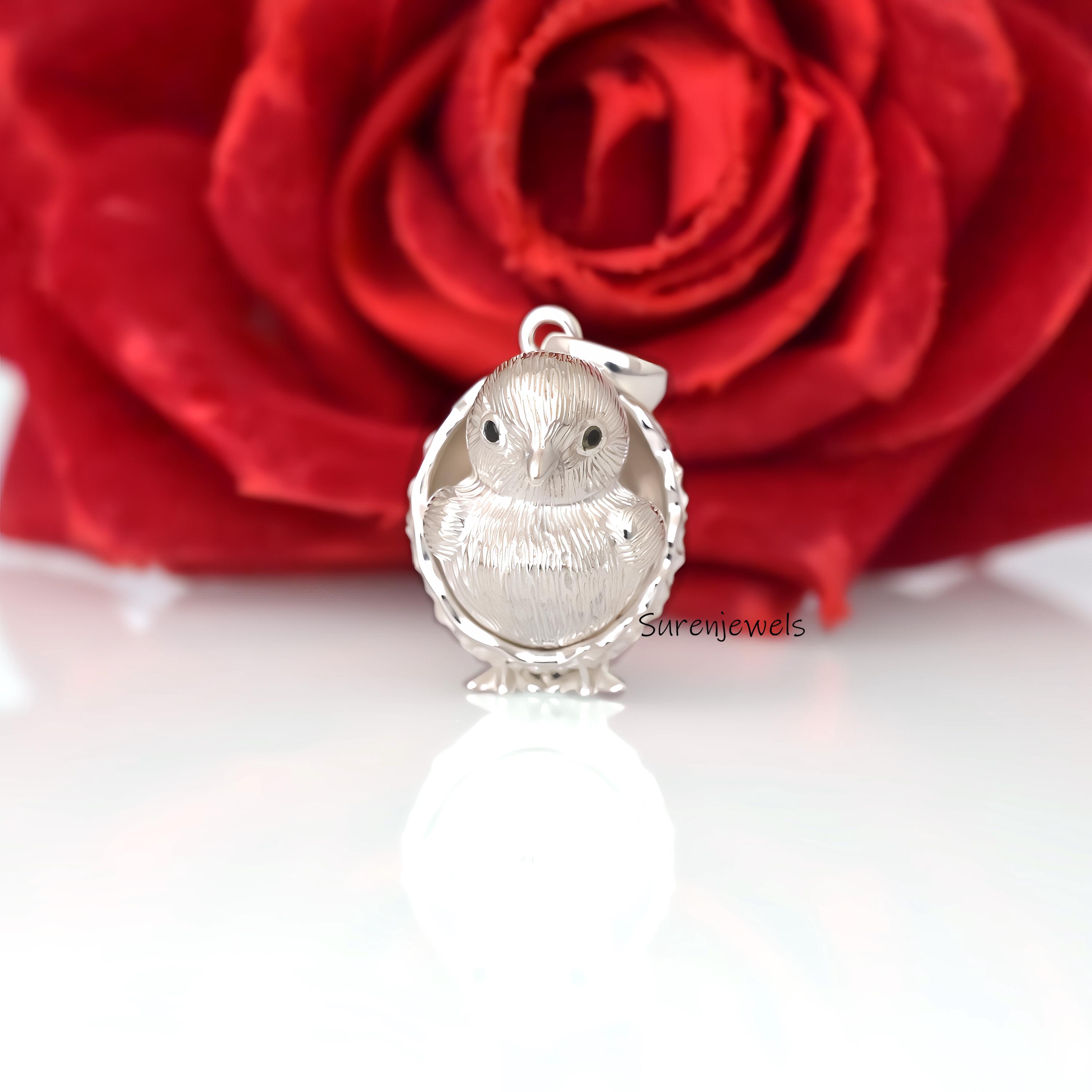 14k Gold Bird Pendant: Gemstone Chick, Designer Animal Jewelry - View 3 - Suren Jewels | SKU: sjp4487,sjp4688