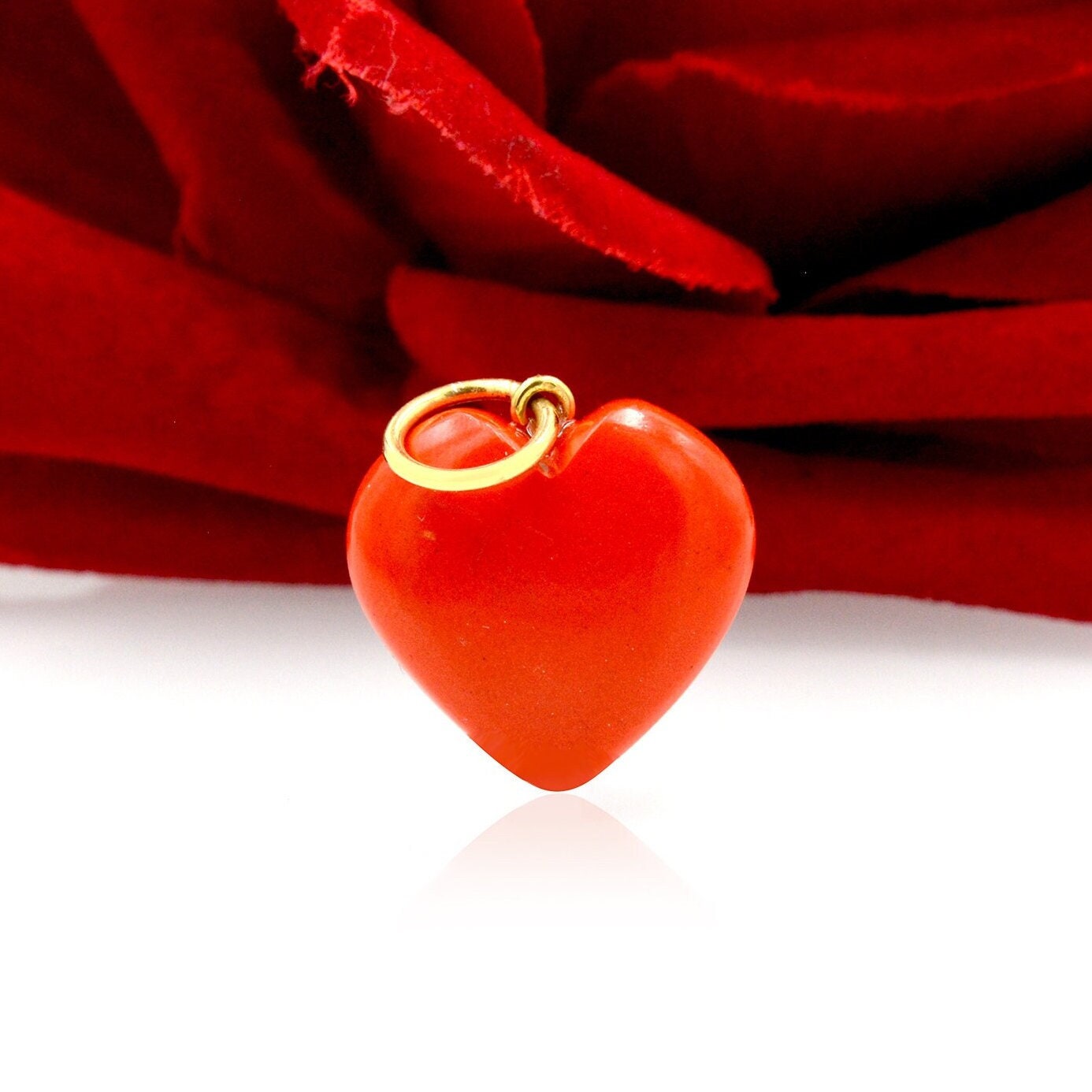 14K Gold Gemstone Heart Charm: Carved Coral, Malachite, Opal Pendant - View 3 - Suren Jewels | SKU: SJP1731-SLYGCLQ
