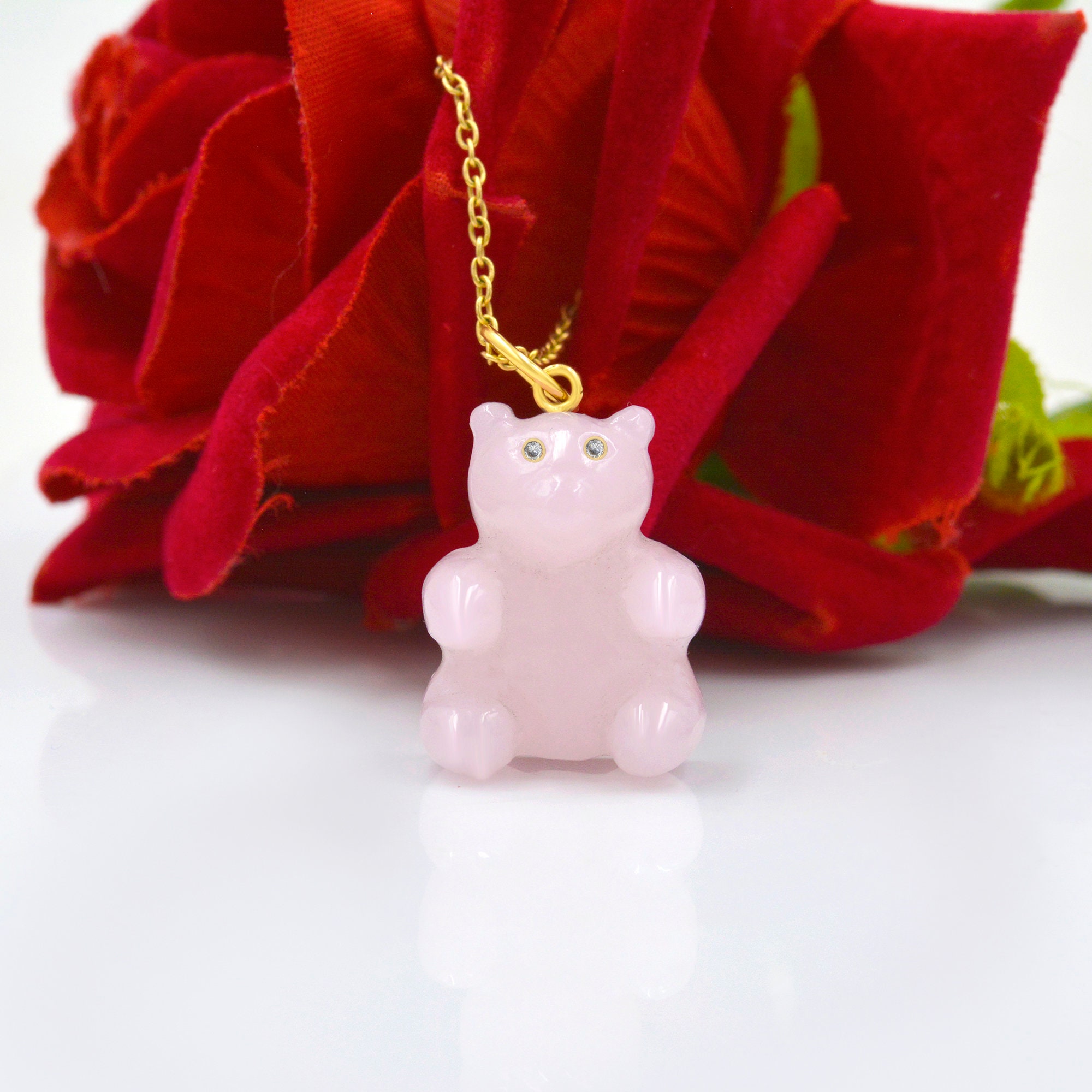 14K Gold Plated Gemstone Teddy Bear Pendant: Carved Candy Jewelry - View 3 - Suren Jewels | SKU: SJP1209-SLYGRQ