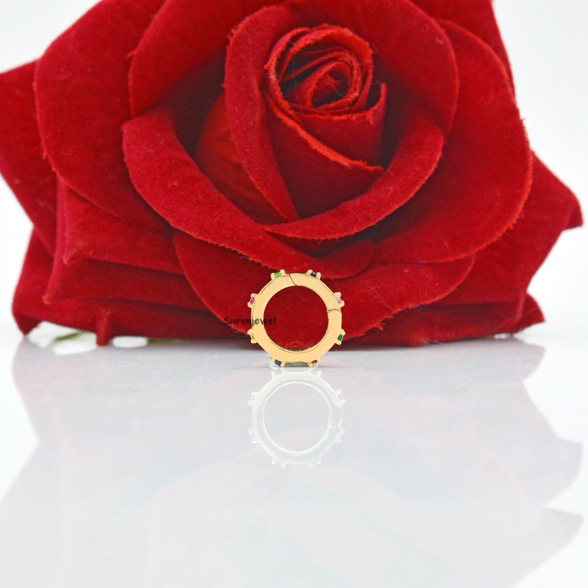 14k Gold Turquoise Charm Enhancer: Round Charm Lock - View 4 - Suren Jewels | SKU: SJP529-14KYGTQ-12M