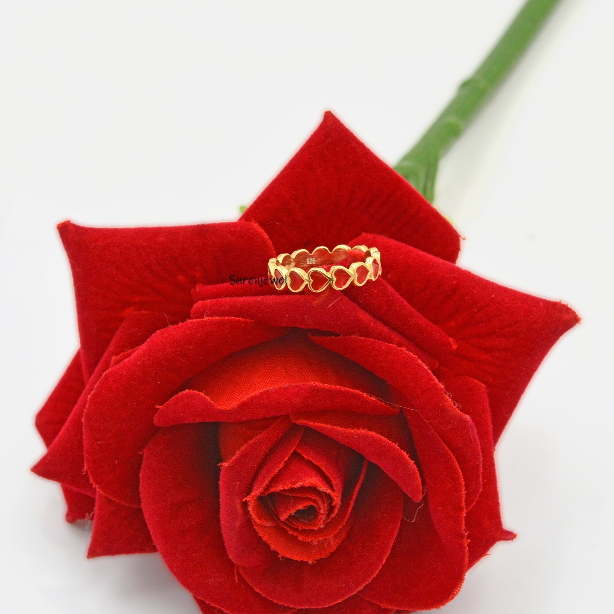 Enamel Heart Ring: Handmade Valentine's Gift - View 7 - Suren Jewels | SKU: SJR885-SLYGELR-US-6