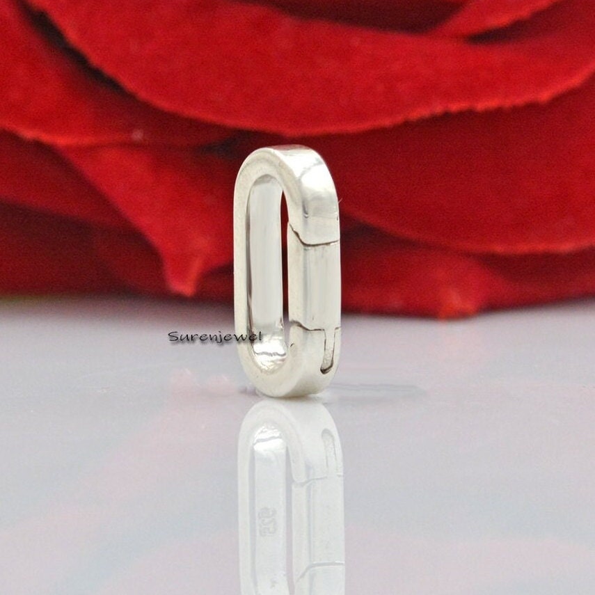 925 Silver Handmade Carabiner Lock: Oval Charm Connector, 15mm - View 2 - Suren Jewels | SKU: SJP1008-SLNS-15M
