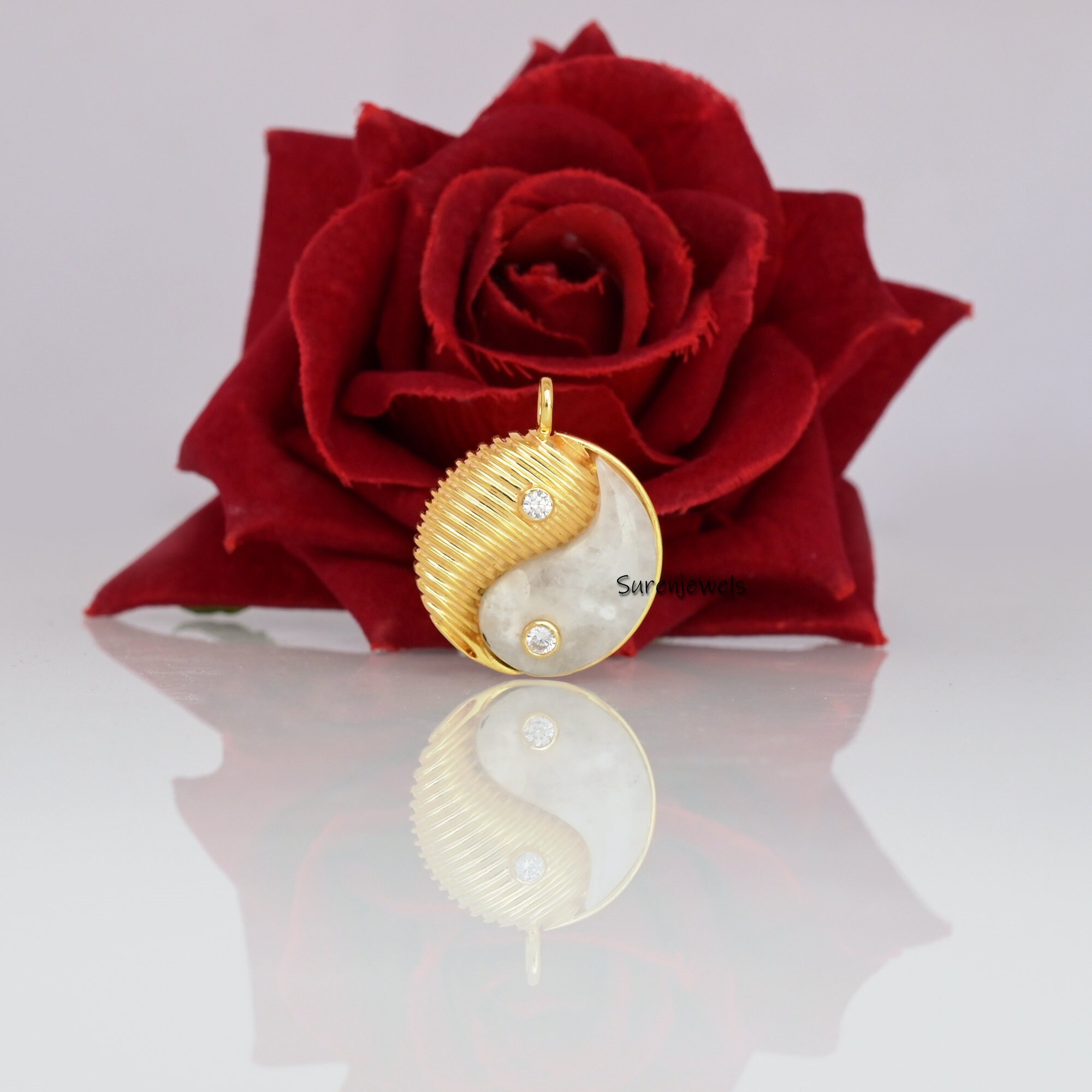 Handmade 14K Gold Yin Yang Pendant: Moissanite Spiritual Charm - View 4 - Suren Jewels | SKU: SJP1733