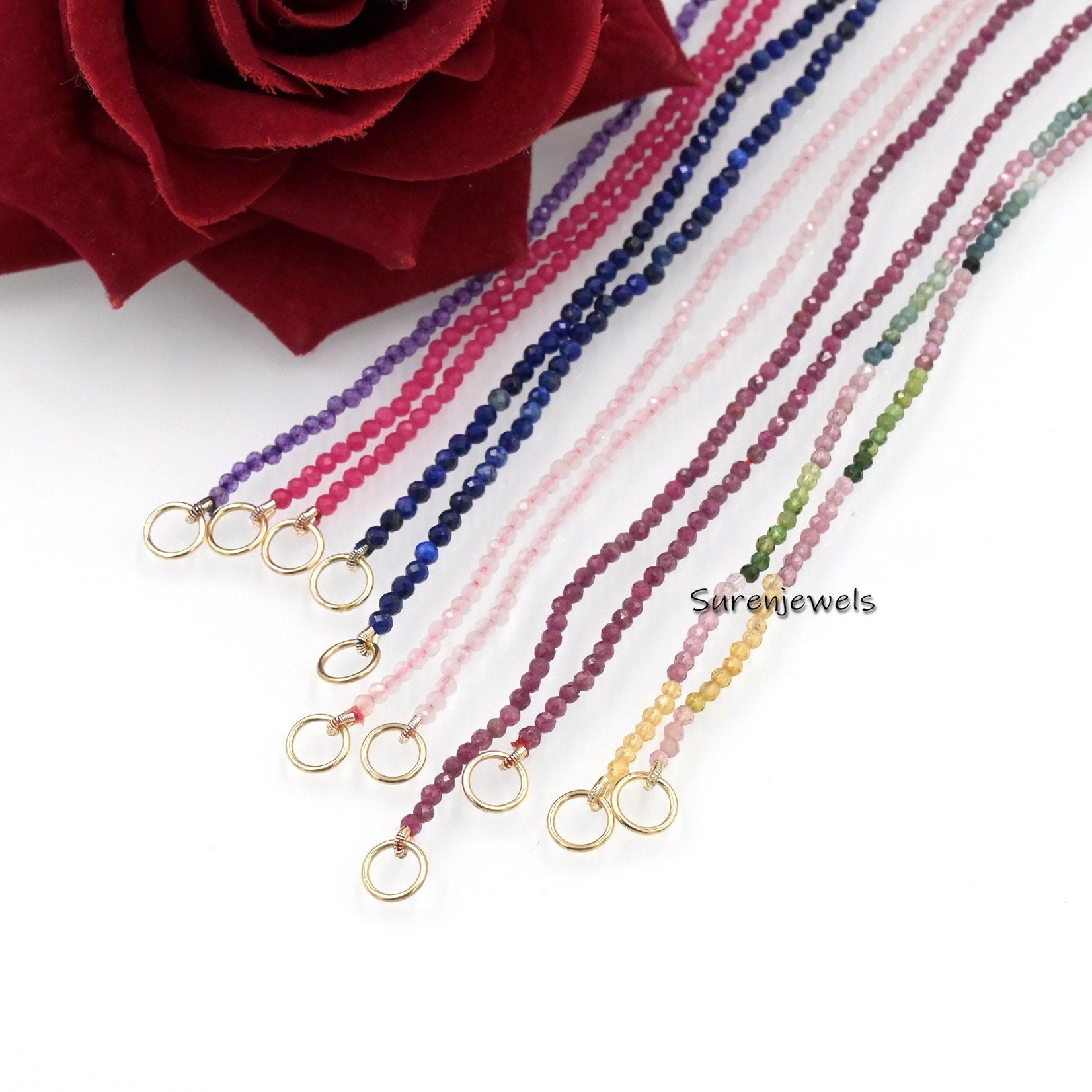 14k Gold Garnet Beads Chain Necklace: Enhancer Connector - Suren Jewels | SKU: SJN219-