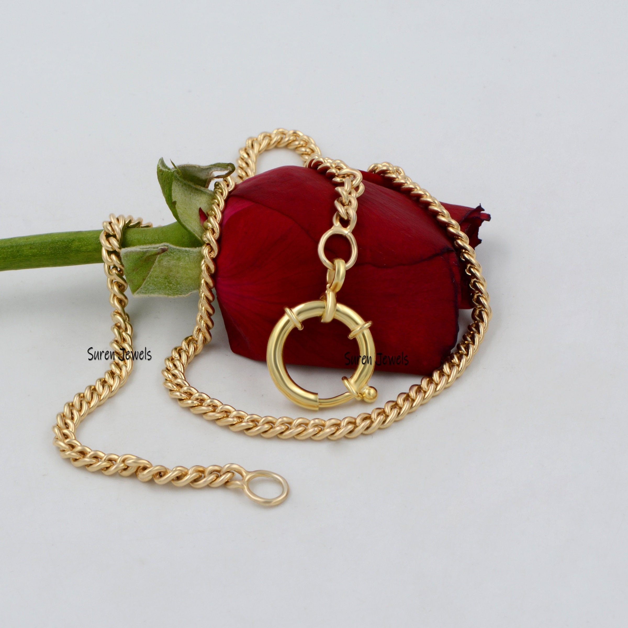 925 Sterling Silver Spring Clasp with Curb Chain - Handmade in India - Suren Jewels | SKU: SJF137-SLYG-26M-N22-18I