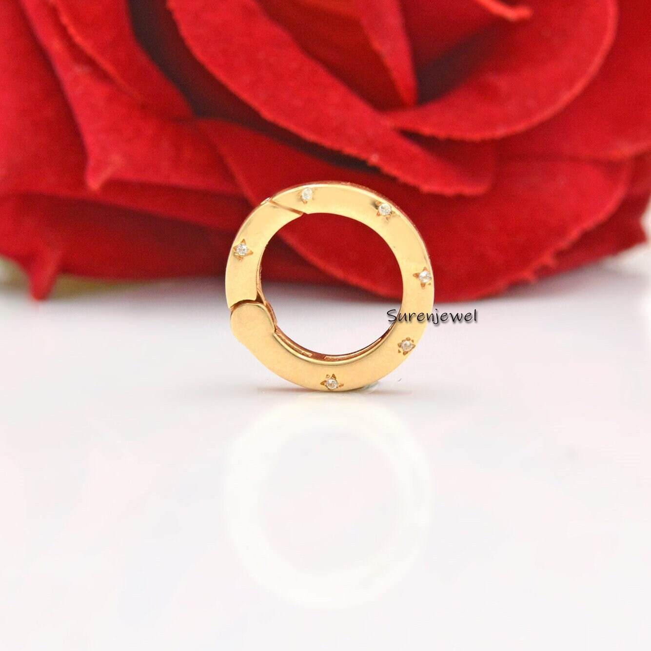 14K Gold Diamond Round Enhancer: Gemstone Charm Holder
