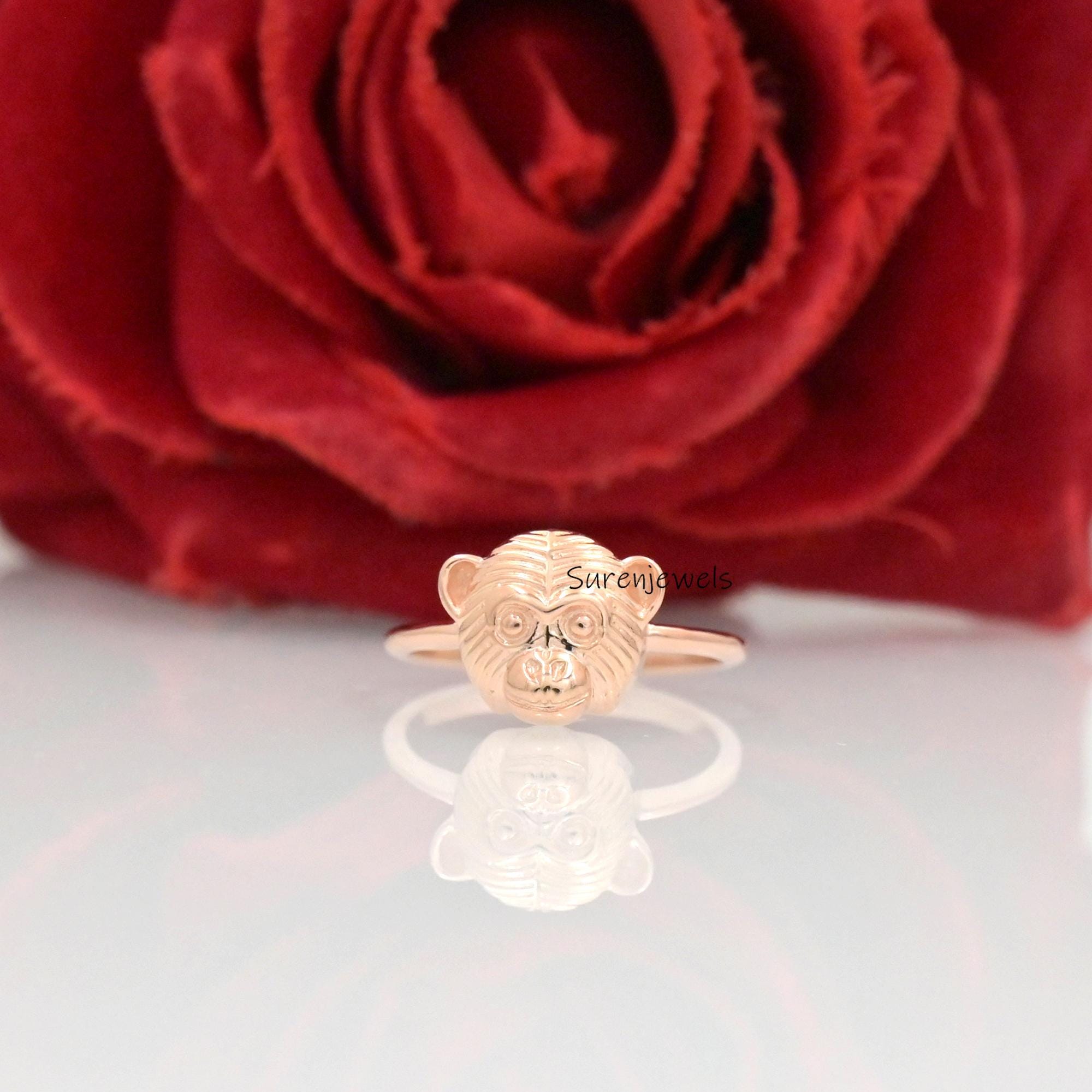 14k Gold Chimpanzee Ring: Dainty Solid Gold Monkey Jewelry - View 2 - Suren Jewels | SKU: SJR2902-SLRG-US-6