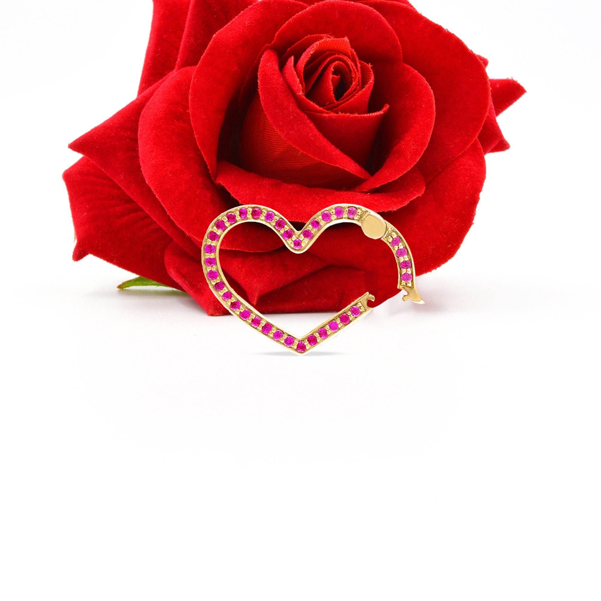 14k Gold Diamond Heart Charm Enhancer: Gemstone Link Lock - View 6 - Suren Jewels | SKU: SJP808-SP