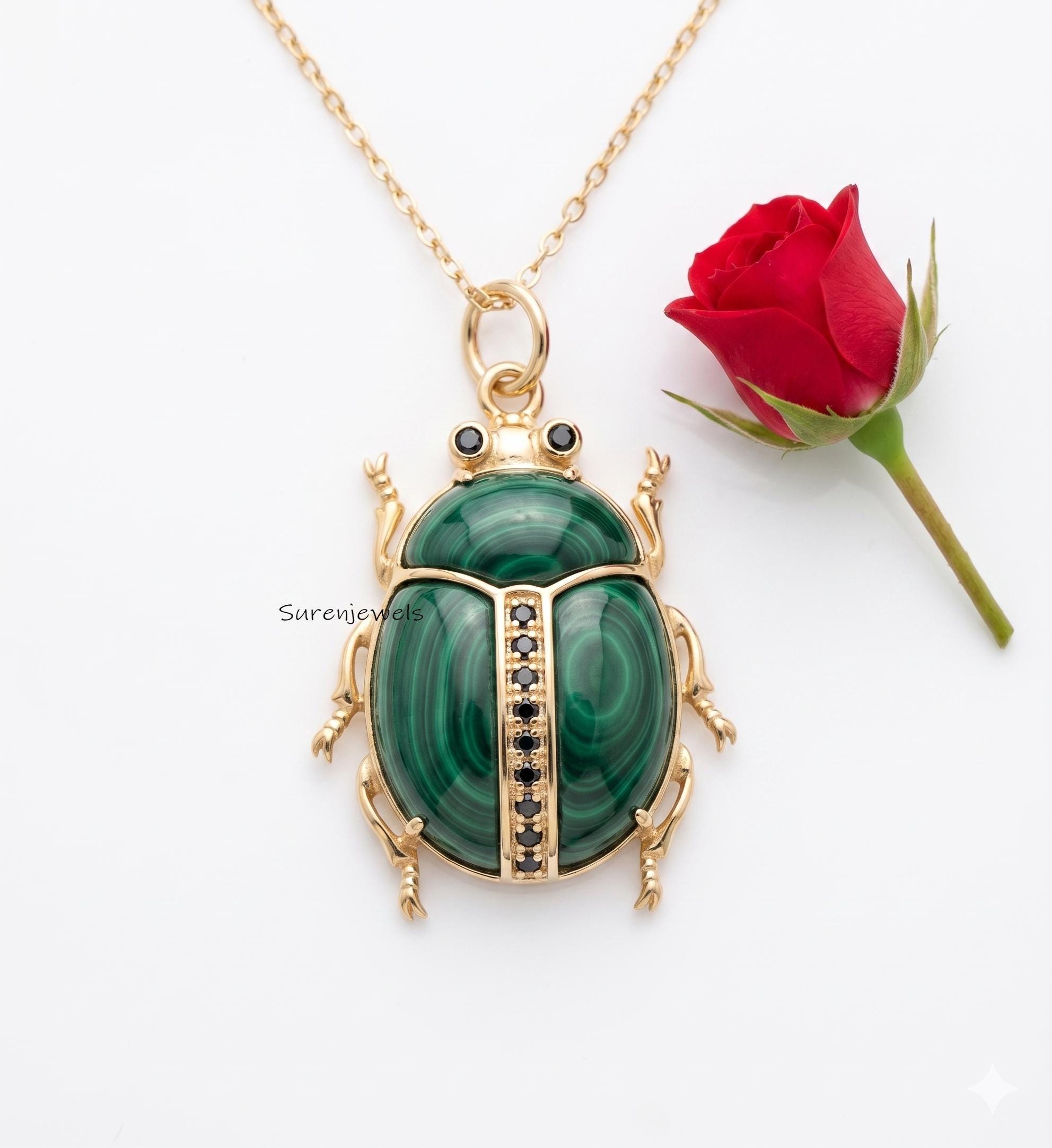 14K Gold Designer Scarab Charm, Small Scarab Pendant, Gemstone Scarab Pendant, Hand Carving Scarab,Scarab Amulet Charm,Carved