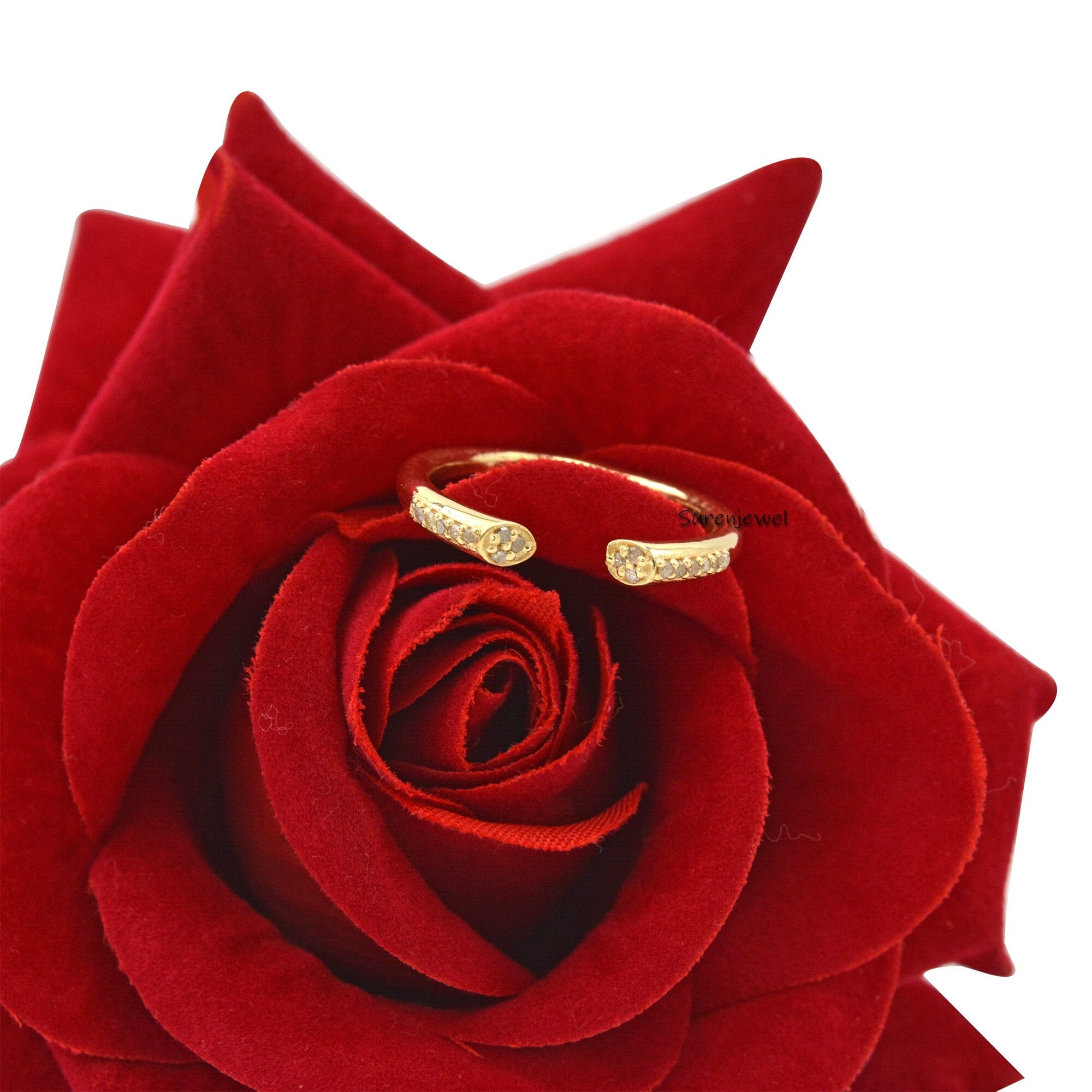 14k Solid Gold Diamond Cuff Ring: Open Band - Suren Jewels | SKU: SJR683-SR