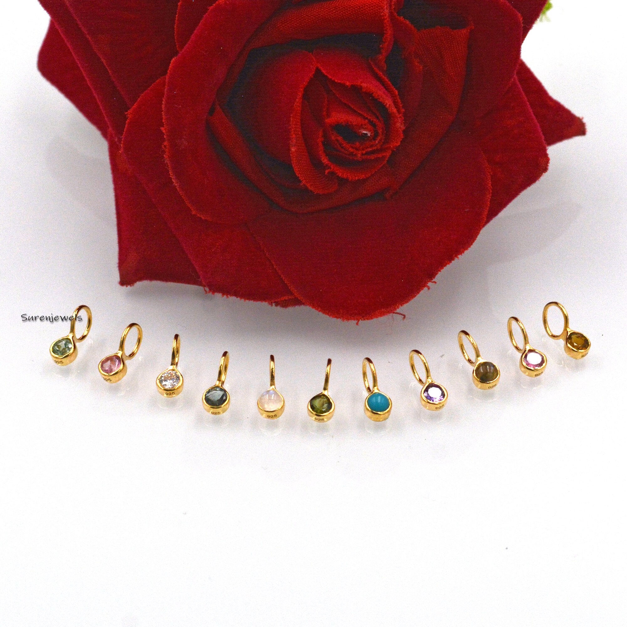 14K Gold Gemstone Drop Pendant: Dainty Charm (No Chain) - View 3 - Suren Jewels | SKU: SJP468-14KYGRM-N32-18I.-14k